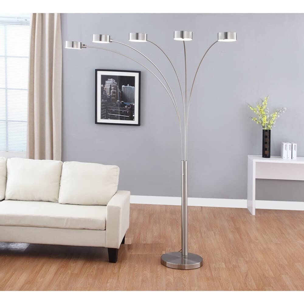 Artiva USA Micah Plus Modern LED 5-Arched Satin Nickel Floor Lamp with Dimmer - 88