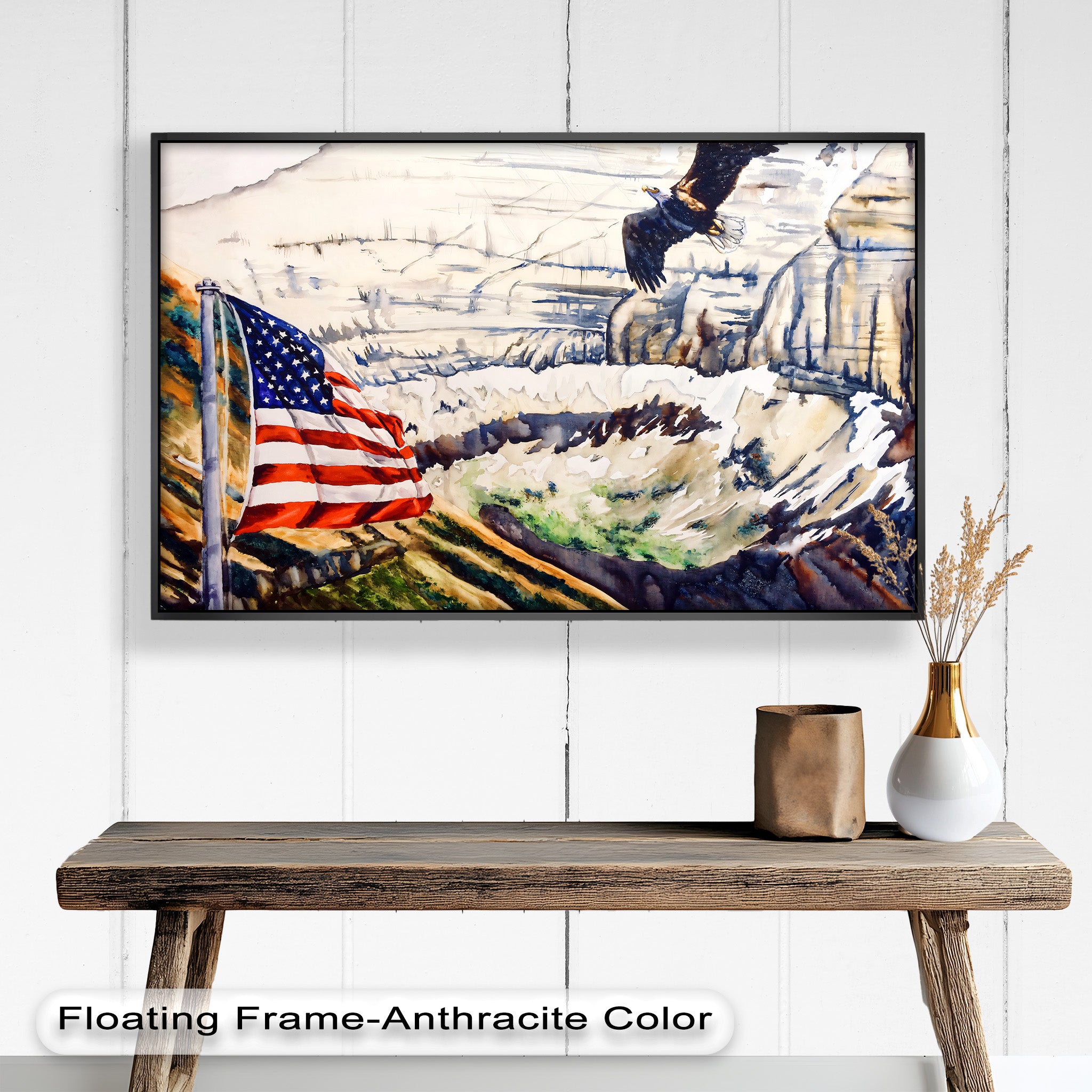 Patriotic Oil Painting of American Flag and Bald Eagle - Perfect for Home Decor, Office Wall Art & Gift for Independence Day