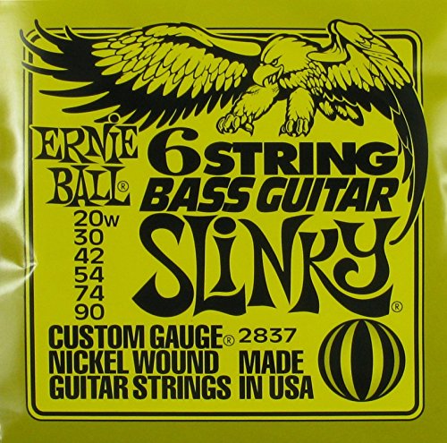 Ernie Ball Slinky Roundwound Electric Bass Guitar Strings 6-String Set .020-.090 Gauge for Silhouette Electric Bass - Perfect for Rock, Jazz & Studio Recording