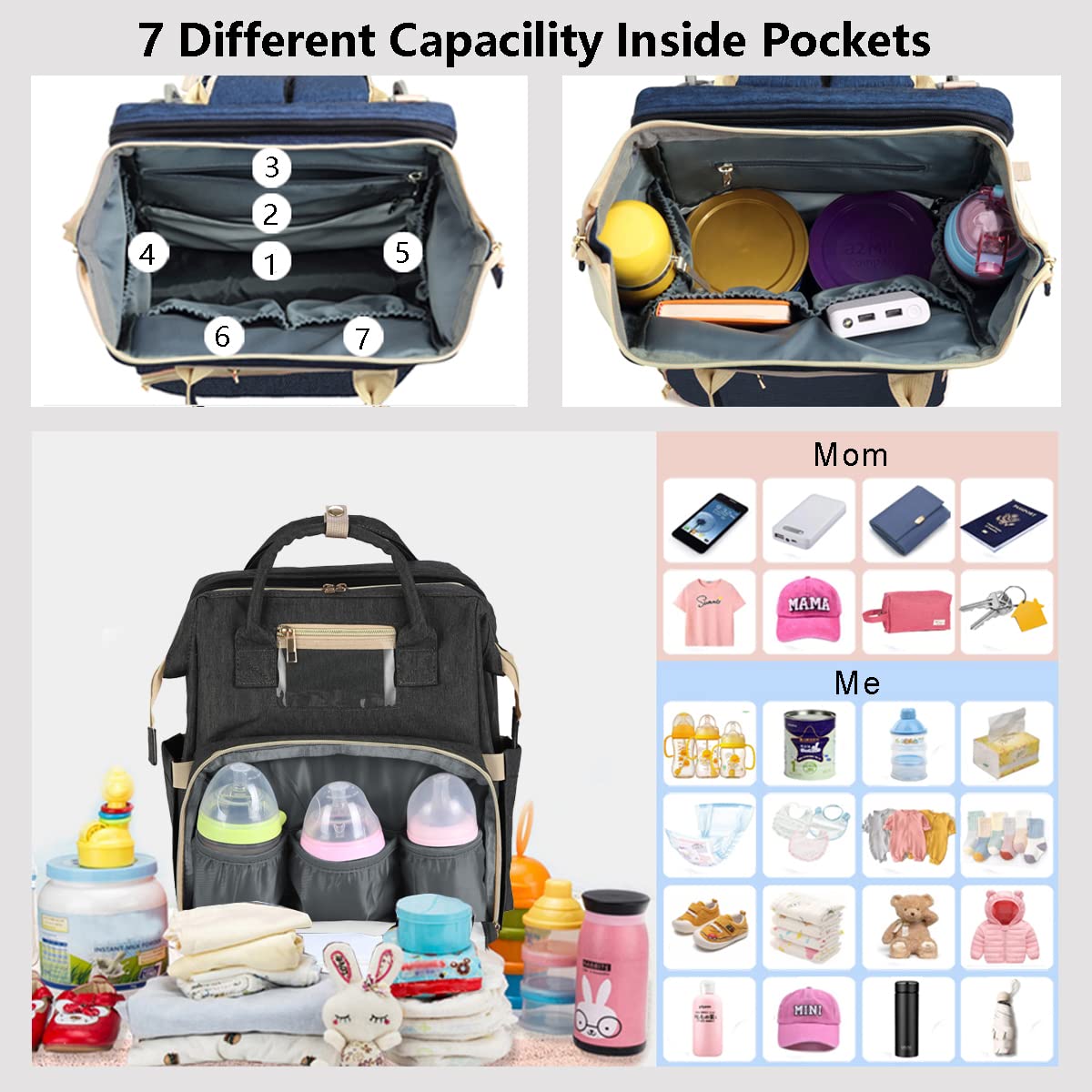 **Waterproof Baby Diaper Backpack for Boys & Girls - Large Multifunctional Travel Diaper Bag with Insulated Pockets - Perfect for Newborn Essentials, Daycare, and Family Outings - Dark Grey**