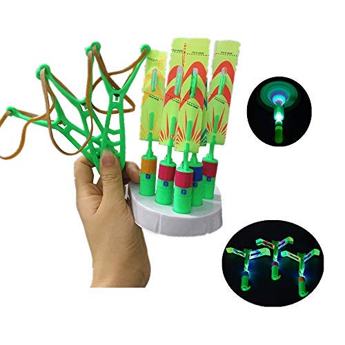BAIVYLE LED Helicopter Toys for Kids - 6pcs Light Up Flying Arrow Slingshot with Glow in The Dark Feature - Fun Outdoor Camping Games & Birthday Party Favors for Boys Girls - Perfect for Backyard Play, Nighttime Activities and Summer Camp Adventures