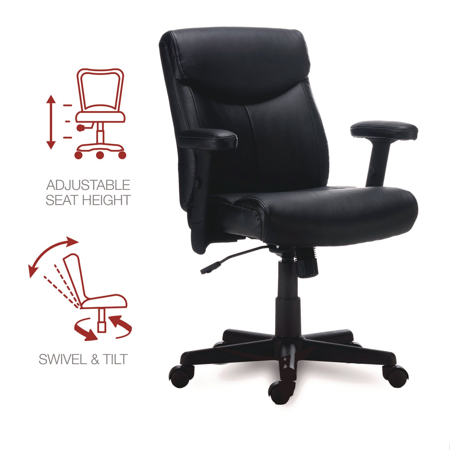 Alera Harthope Leather Task Chair - 275 lb Weight Capacity, Black Seat & Back with Black Base - Ergonomic Office Chair for Home & Business Workspaces