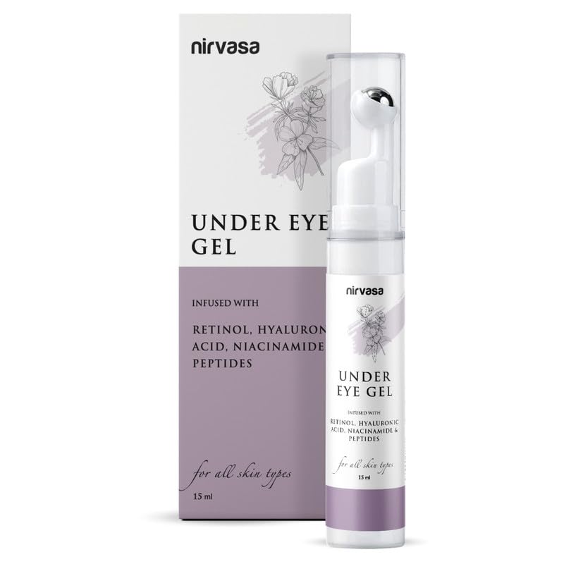 Nirvasa Under Eye Gel Cream with Roller Ball - Hyaluronic Acid & Peptides for Dark Circles & Puffiness - Hydrating Eye Treatment for All Skin Types - 15ml - Perfect for Morning Routine & Travel Skincare