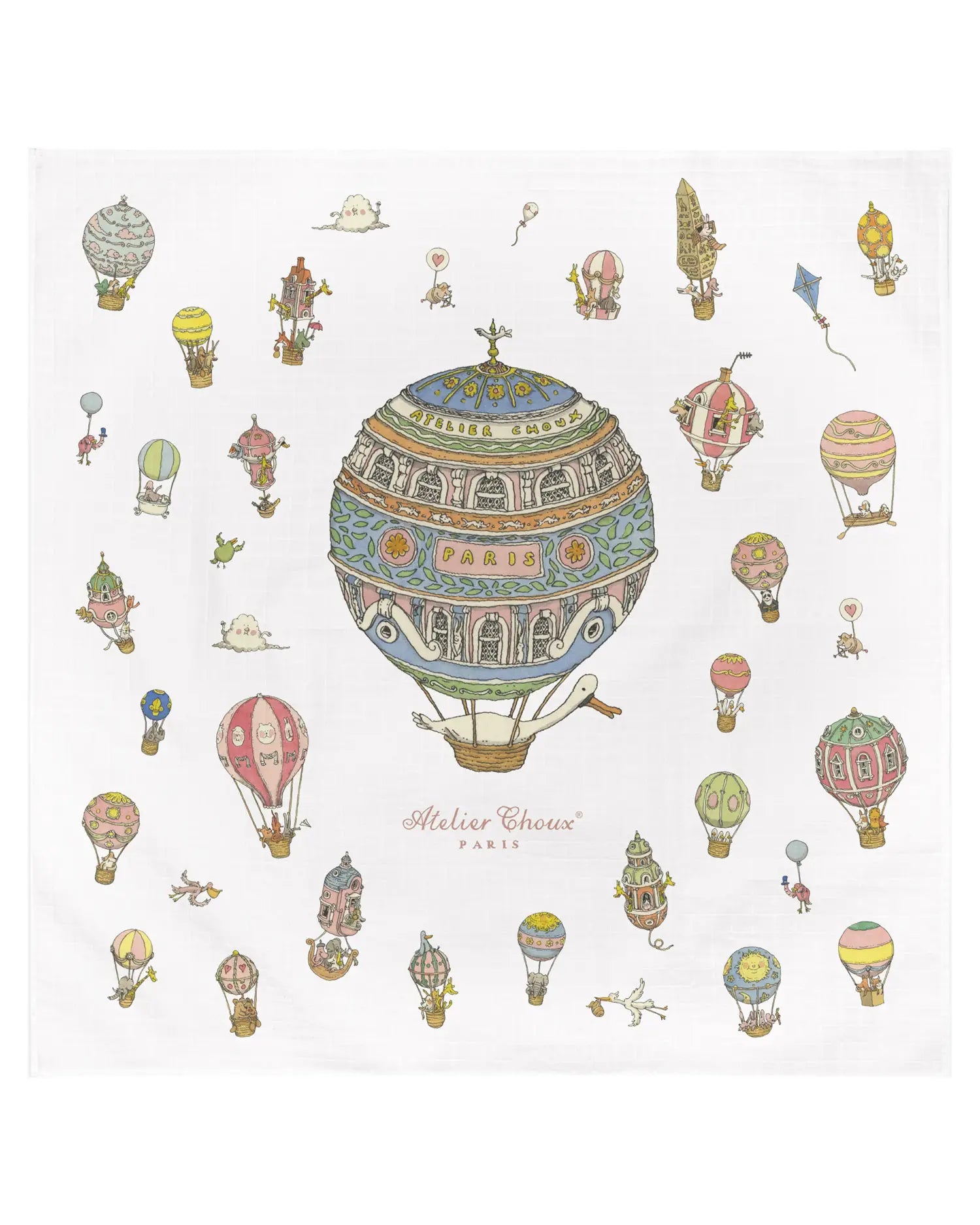 Luxury Hot Air Balloon Swaddle Blanket by Atelier Choux - Soft Organic Cotton Baby Wrap for Newborns & Infants - Perfect for Nursery, Photo Shoots & Gift Giving