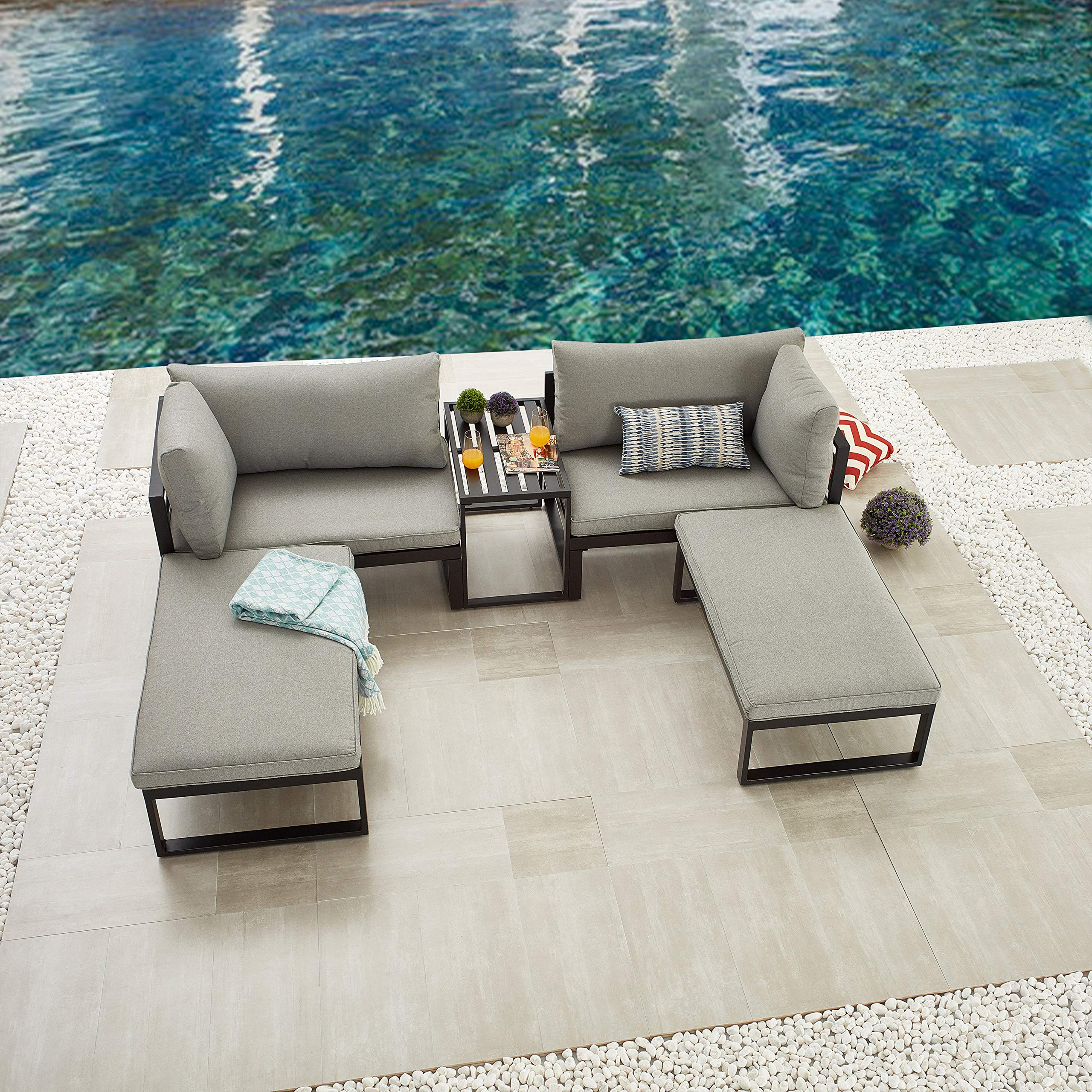5-Piece Outdoor Patio Furniture Set - Sofa, Lounge Chairs & Ottoman with Cushions - Perfect for Garden, Backyard, Poolside Relaxation and Entertaining