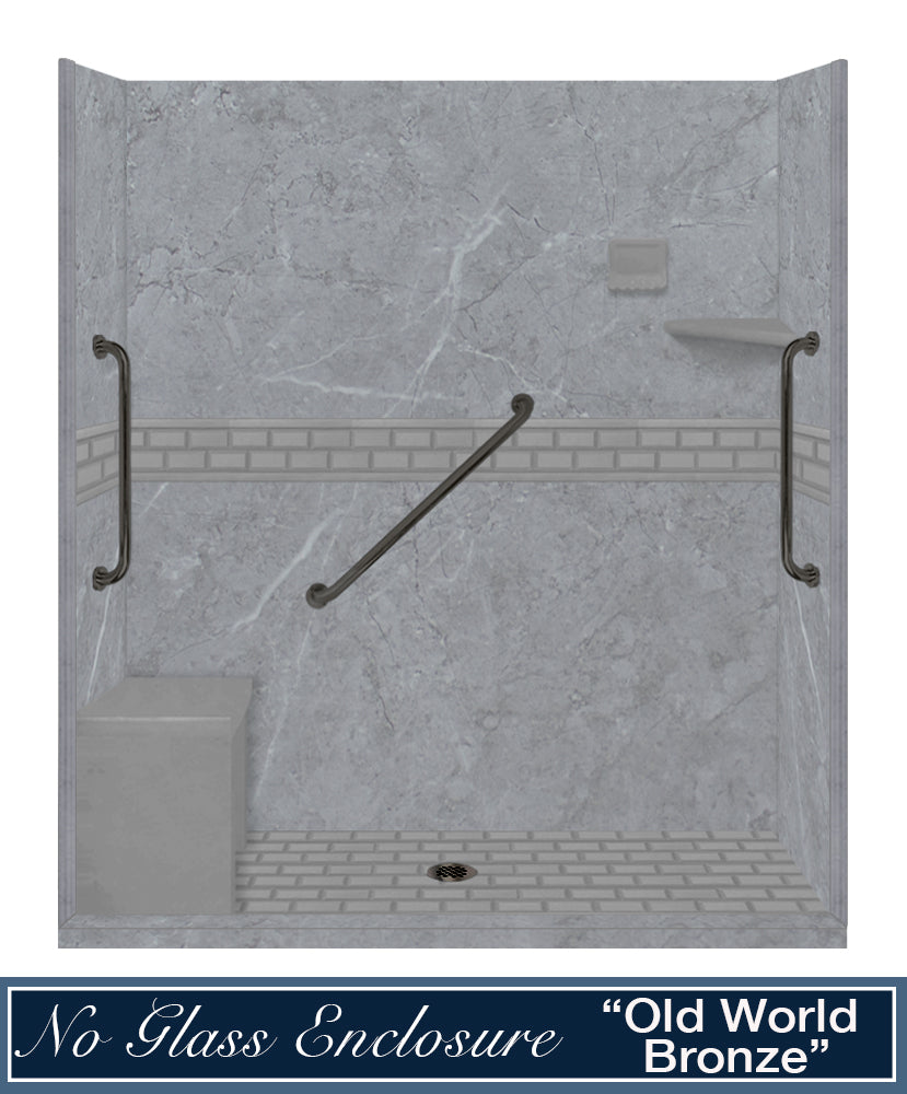 Freedom Grio Marble Subway Alcove Shower Enclosure Kit - Waterproof Bathroom Upgrade for Modern Homes, Spa-Like Shower Experience