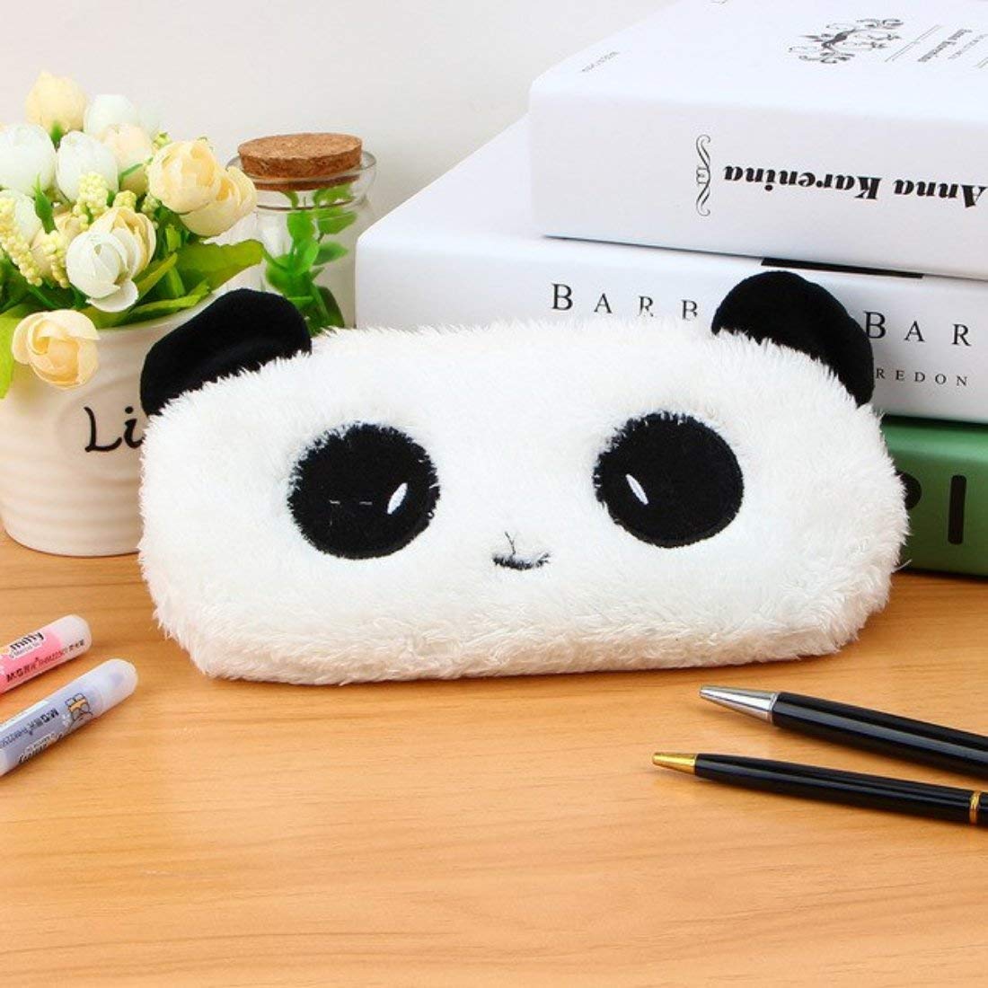 Soft Panda Fur Pencil Pouch & Box for Kids - Cute & Durable School Supplies (4-Pack) - Perfect for School, Office & Travel Organization