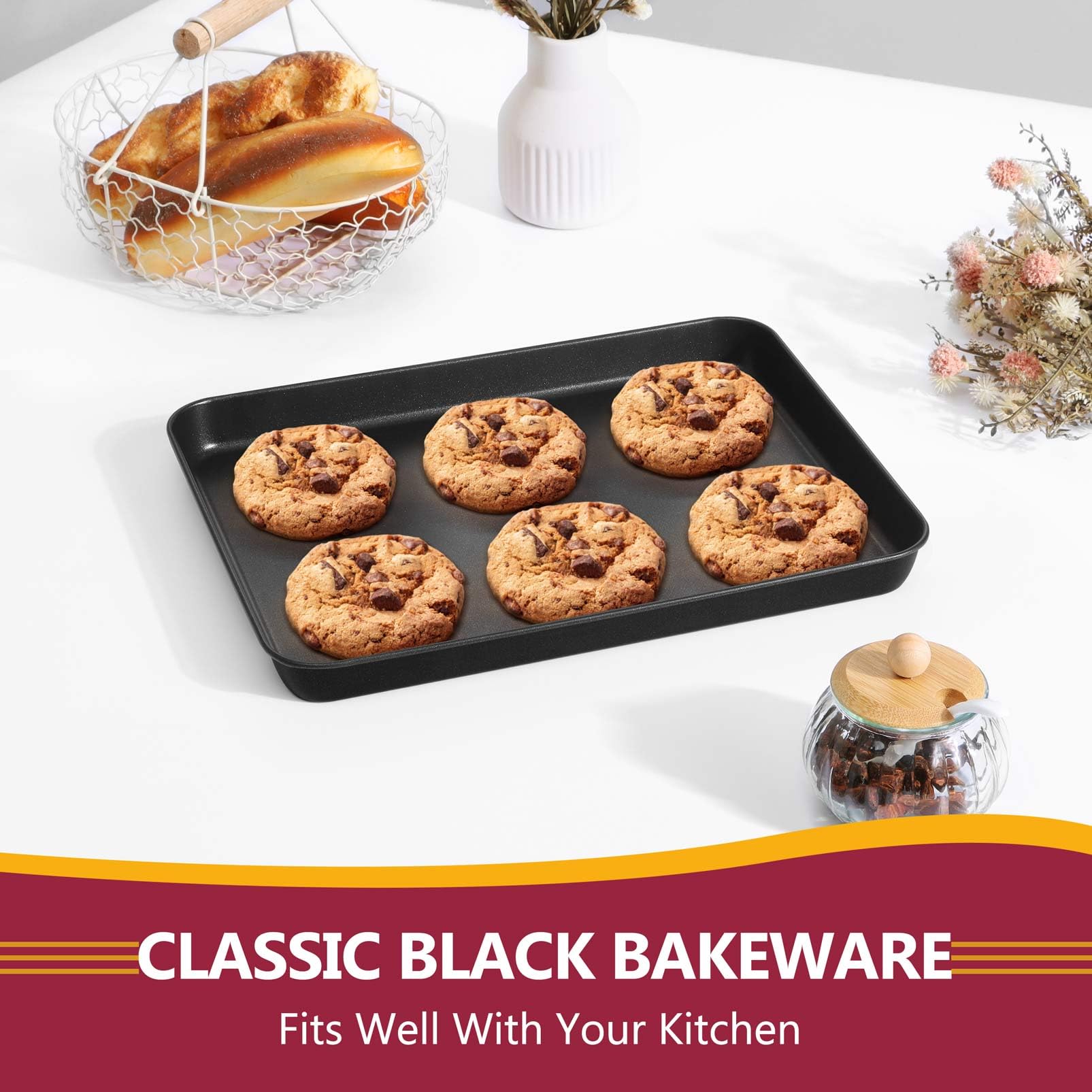P&P CHEF Carbon Steel Toaster Oven Baking Pan - 10.5 x 8 Inch Nonstick Cookie Sheet for Cookies, Meats & More - Durable, Healthy & Easy Clean - Perfect for Small Batch Baking, Roasting & Meal Prep