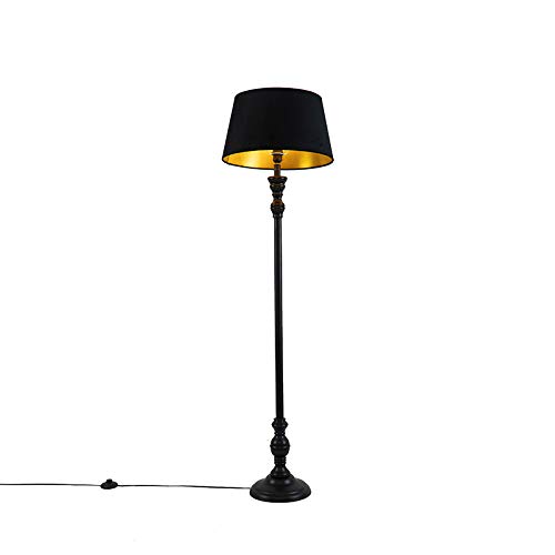 Qazqa Classico Modern Floor Lamp with 45cm Black Shade - 1 Light - Contemporary Home Decor for Living Room, Bedroom, Dining Room & Kitchen