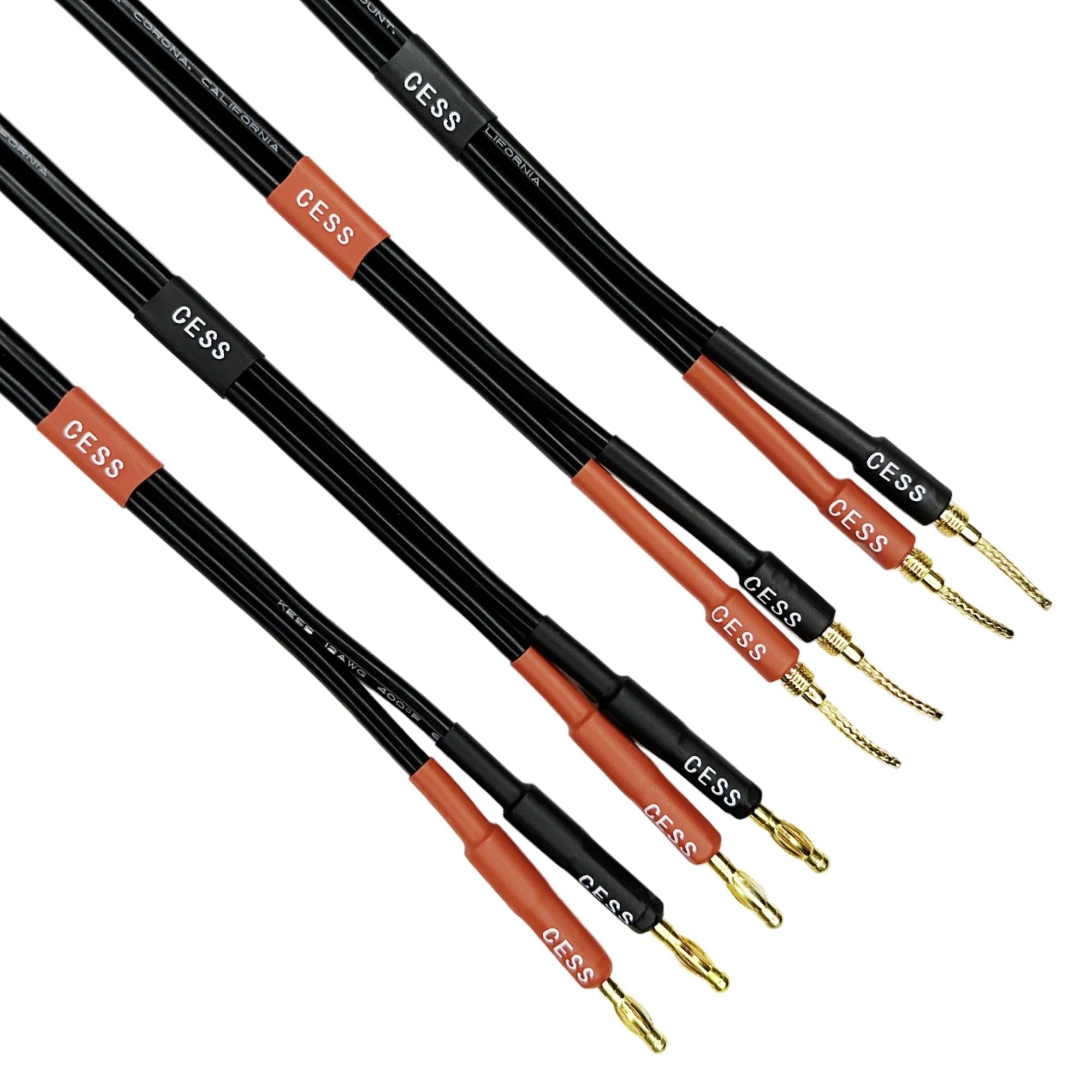 Premium 12 Gauge 680 Strand Super Soft Silicone Speaker Wire - 6 Feet Braided Banana Plug Cable (CESS-277-6f) with Spring Clips for Banana to 4mm Standard Plug | Perfect for Home Audio Systems, Studio Equipment & DIY Speaker Projects