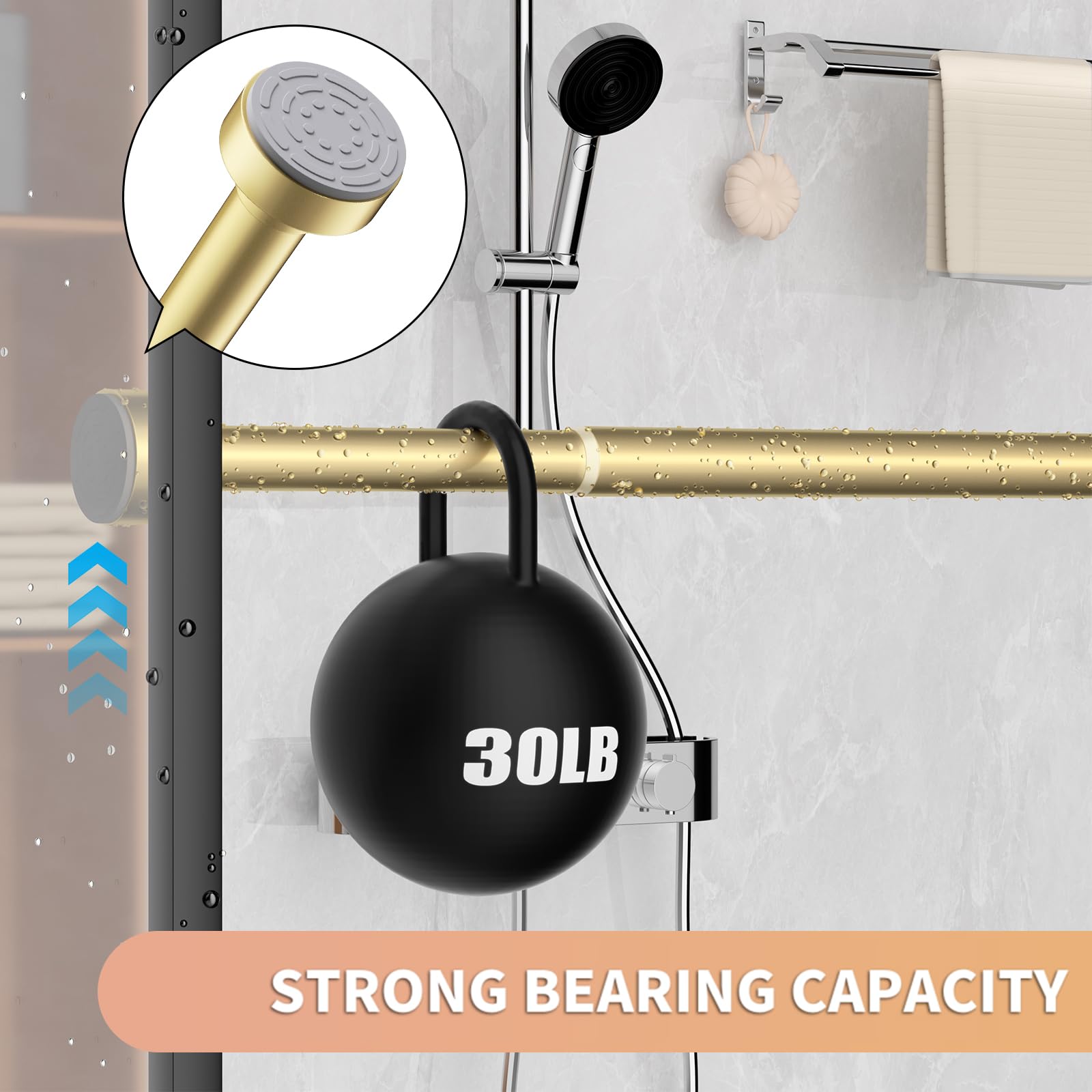 **34-82 Inches Adjustable Gold Shower Curtain Rod - Rustproof Spring Tension No Drill Bathroom Window Rod for Shower, Bathtub & Decorative Garland Hanging**    *(Perfect for bathrooms, showers, bathtubs, or as a decorative rod for garlands and window curtains.)*