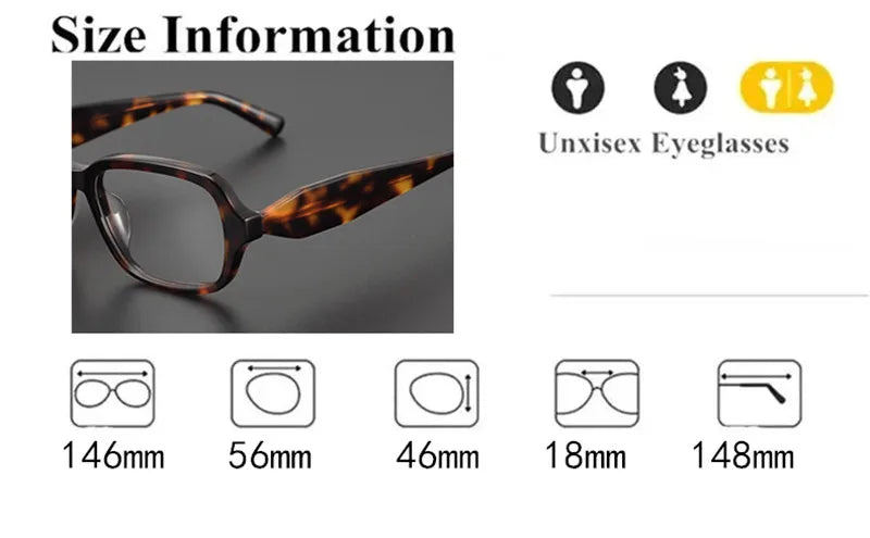 Aimee Unisex Full Rim Square Thick Acetate Eyeglasses Frame 5002 - Stylish & Durable for Men & Women - Perfect for Reading, Work, and Fashion Accessories