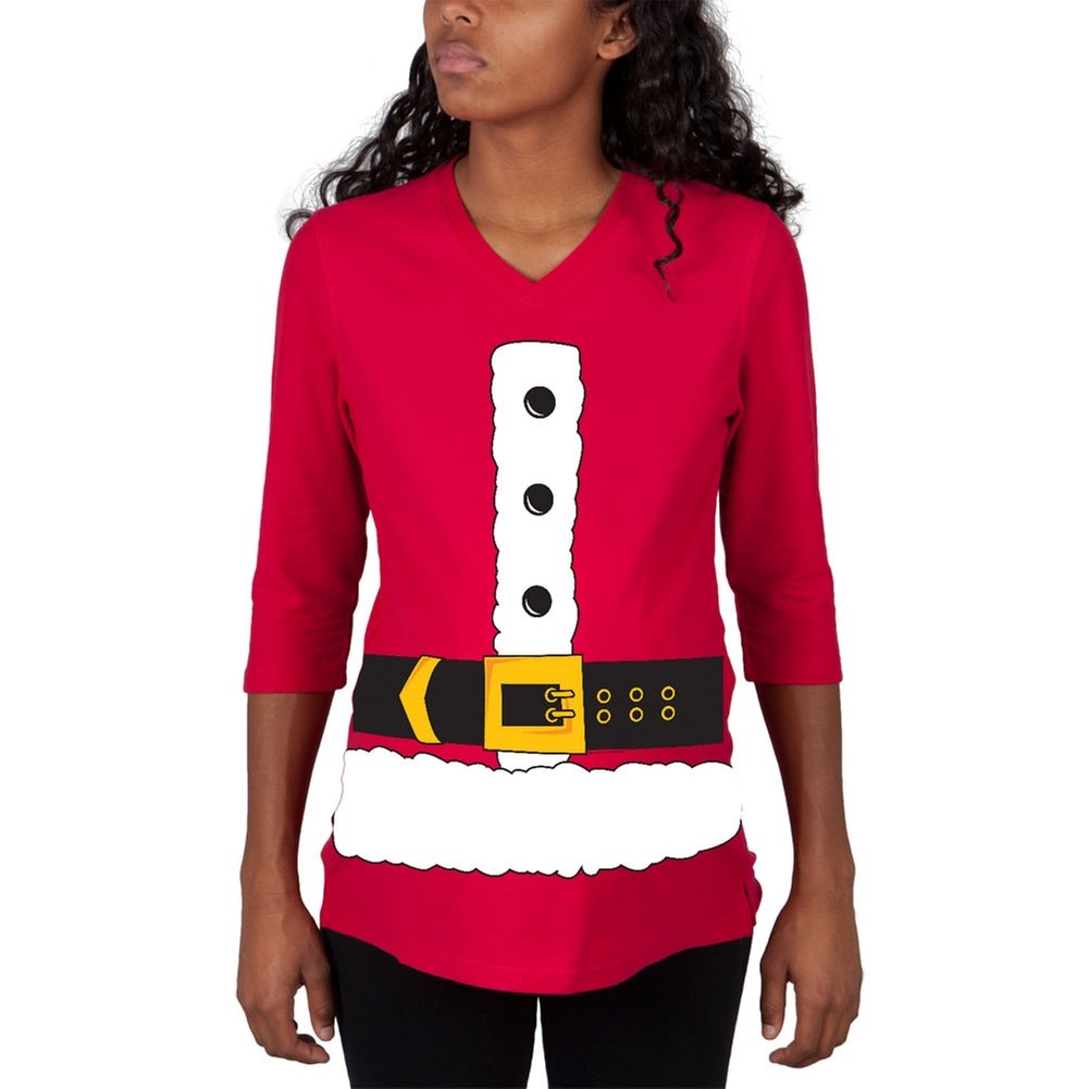 Christmas Santa Claus Costume Red Maternity 3/4 Sleeve T-Shirt for Women - Festive Holiday Party Outfit & Maternity Photoshoot