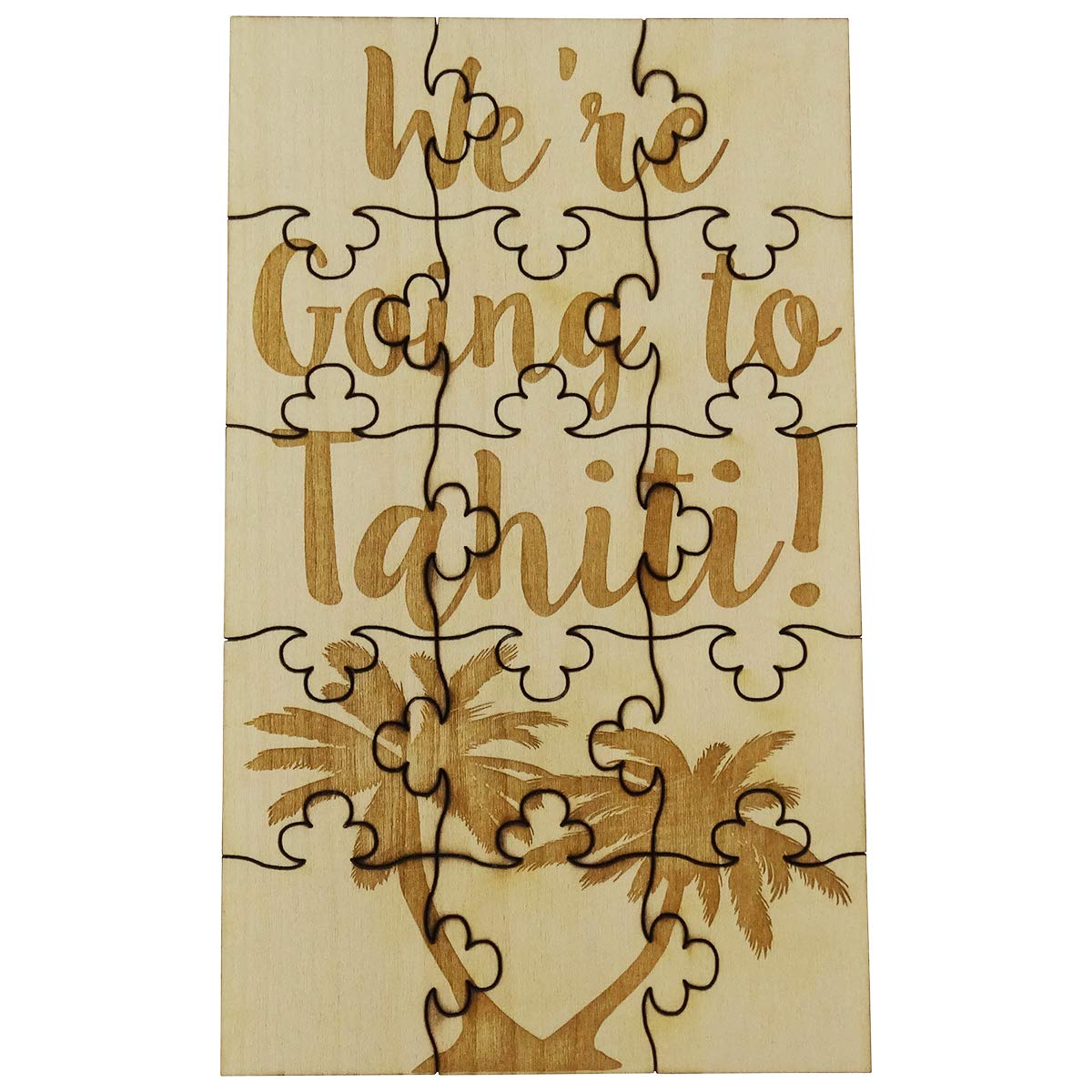 15-Piece Engraved Wooden Jigsaw Puzzle - 'We're Going to Tahiti' Vacation Surprise Gift | Perfect for Family Game Night, Travel Reveals & Anniversary Presents
