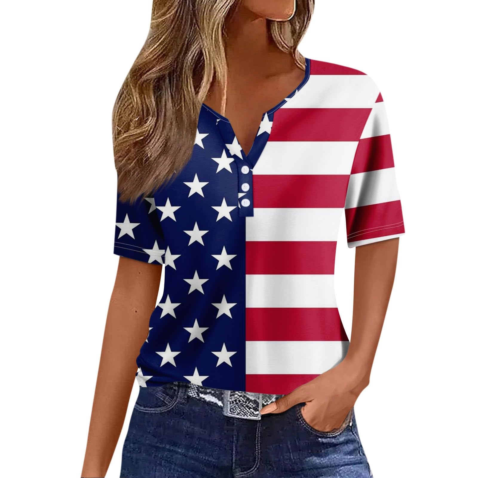 2024 Women's Summer Tops - Sexy Plus Size 4th of July Shirts in Red White & Blue | Funny American Flag V-Neck Tee for Casual Outfits (Wine Red, Small) - Perfect for Independence Day Parties & Patriotic Events