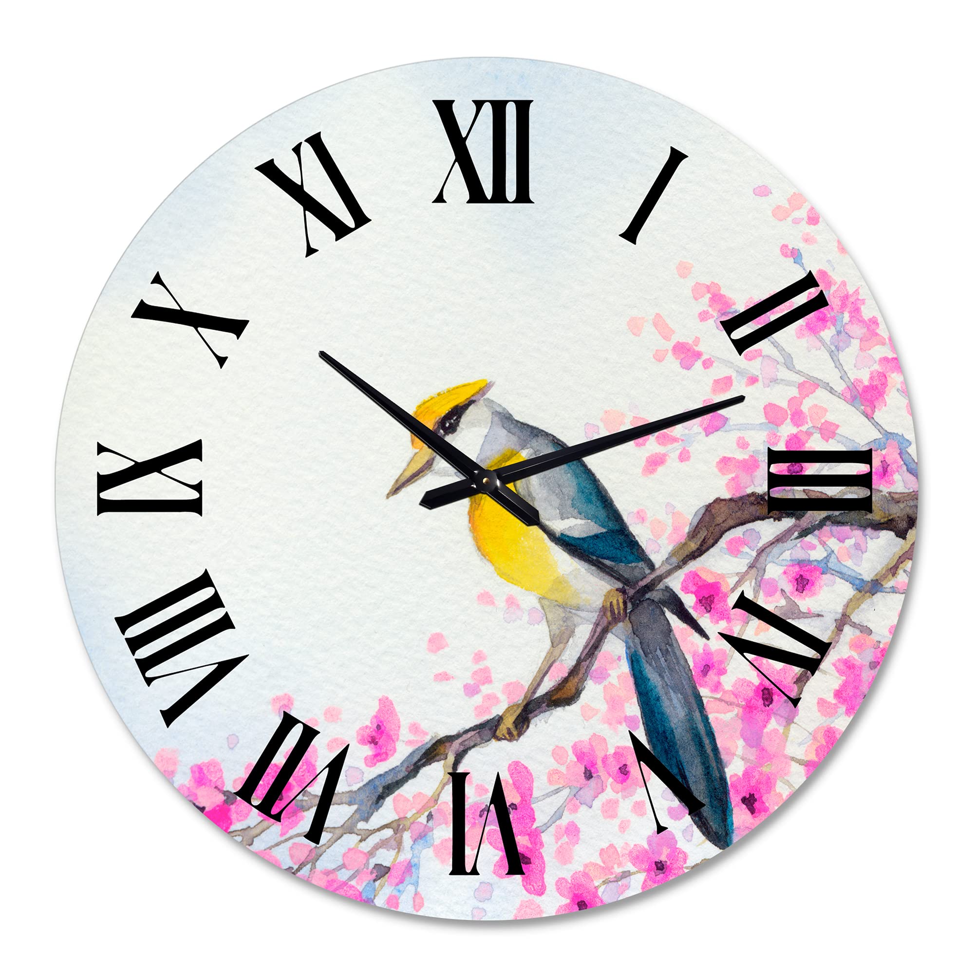 DesignQ Traditional Wall Clock - Beautiful Bird on Flowering Branch, Large Decorative Clock for Living Room, Bedroom, Office | Perfect for Home Decor & Gift Giving