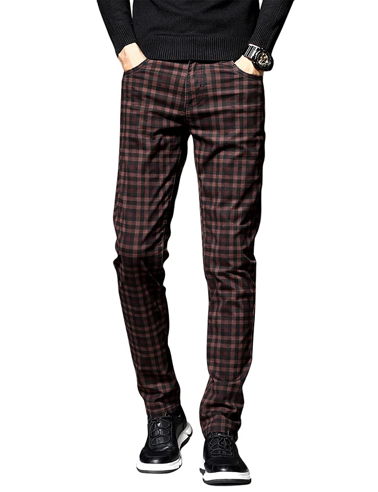 IDEALSANXUN Men's Slim Fit Plaid Dress Pants - Straight Leg Chino Trousers for Office, Business Casual & Formal Wear | Comfortable Skinny Fit Pants for Work & Special Occasions
