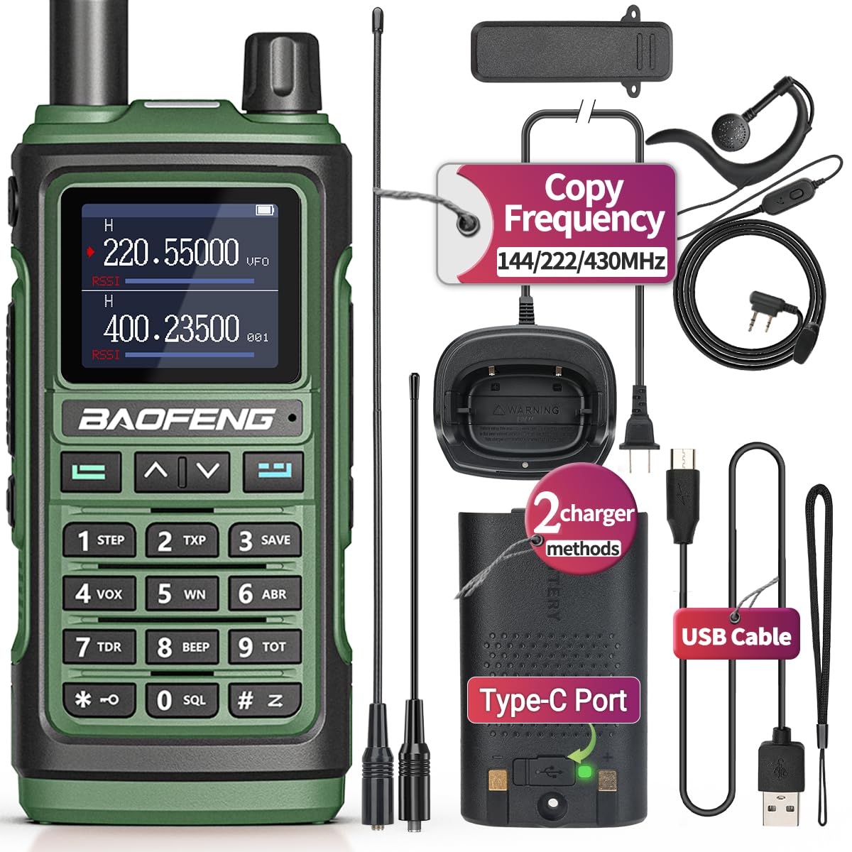 BAOFENG UV-17R Ham Radio - Upgraded Version of UV-5R, Long Range Dual Band Two Way Radio with USB Charger, 999 Channels, Hands-Free VOX, Walkie Talkies for Adults - Includes 771 Antenna, Earpiece & Flashlight (Perfect for Outdoor Adventures, Emergency Communication & Construction Sites)