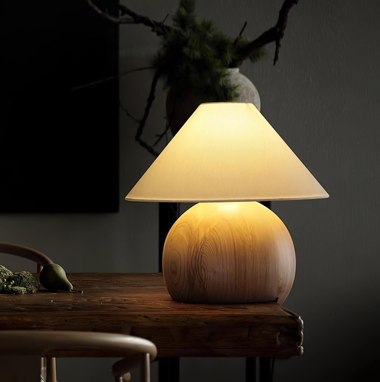 Modern Wooden Corner Log Table Lamp - Rustic Nightstand & Bedside Lighting for Living Room, Bedroom, or Office Decor