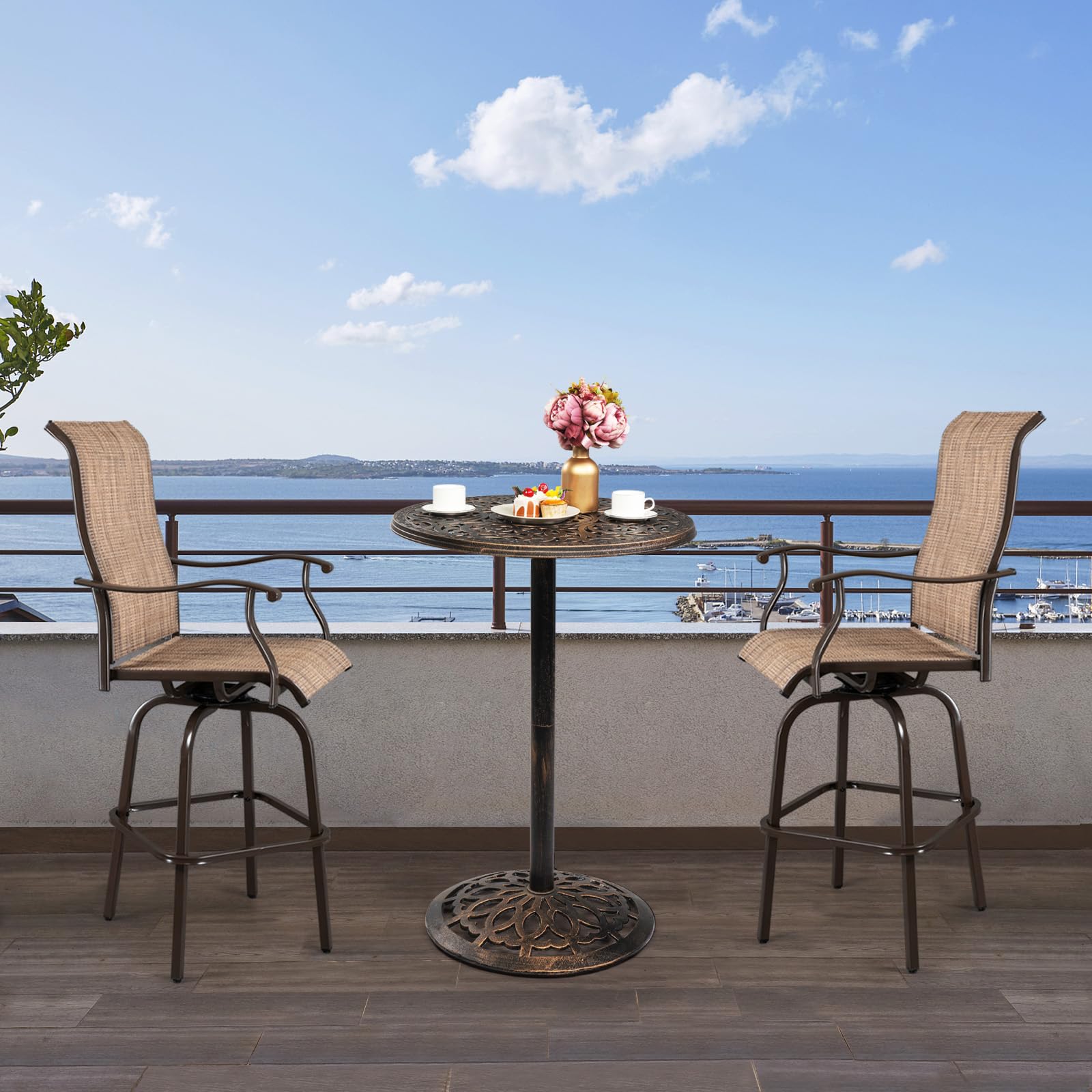 VINGLI 40 Inch Outdoor Bar Height Table - Durable Cast Aluminum Patio Dining Table with 28 Inch Round Top - Weather-Resistant Bistro Table for Garden, Deck, Backyard & Poolside Use