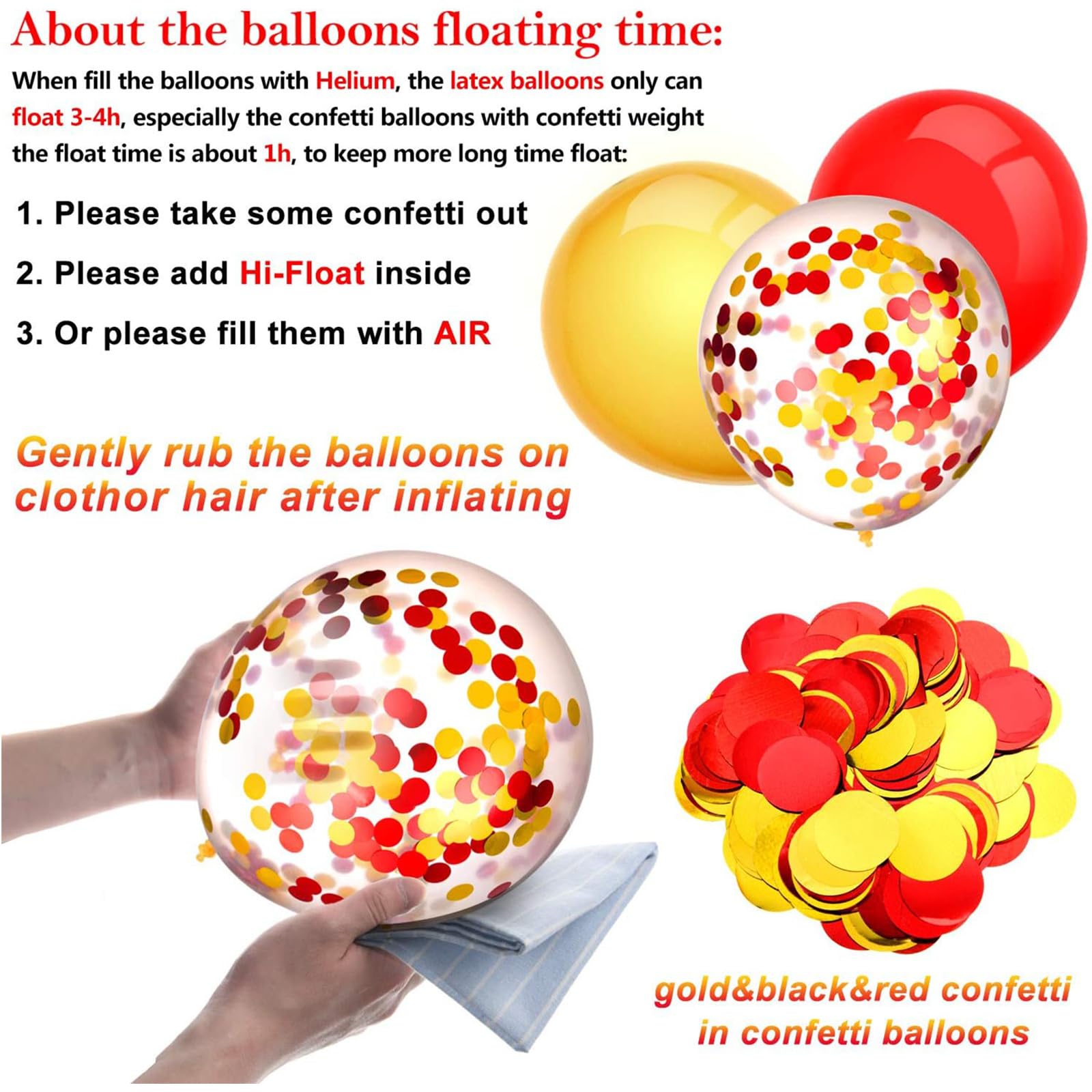 TecUnite 80 Pcs Red Gold Confetti Balloons 12 Inch - Wedding, Baby Shower, Birthday Party Decorations - Perfect for Party Arches, Backdrops & Event Decor
