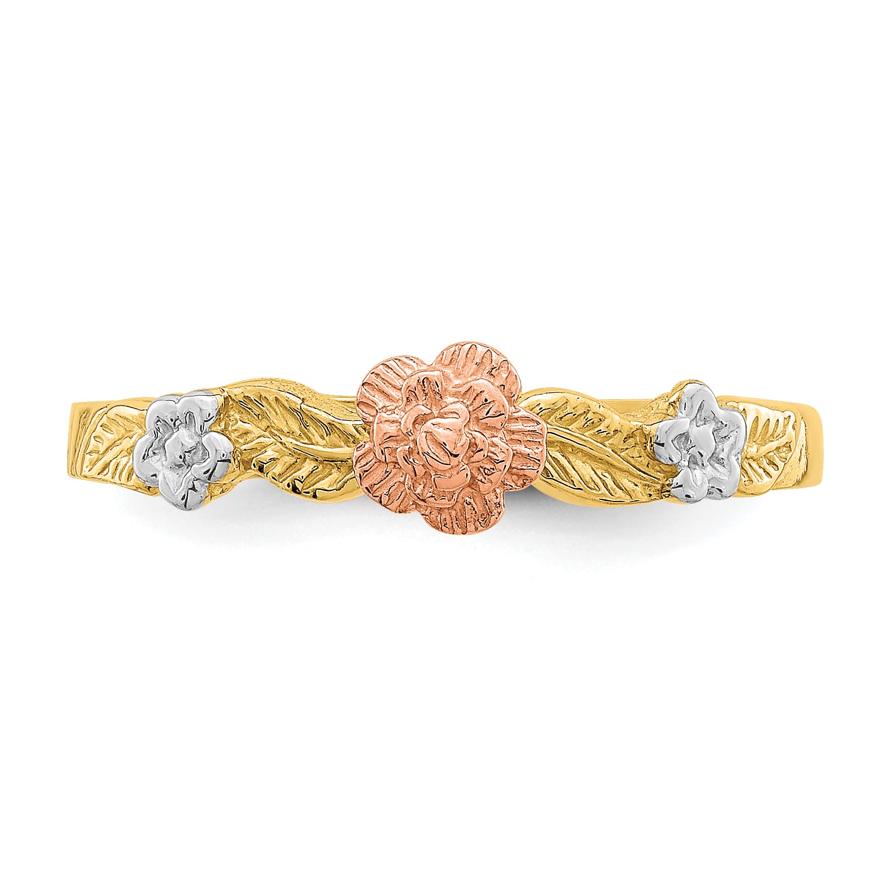 14K Two-Tone Gold and White Rhodium Floral Ring - Size 7.0 | Elegant Flower Design Jewelry for Women, Perfect for Weddings, Anniversaries and Special Occasions