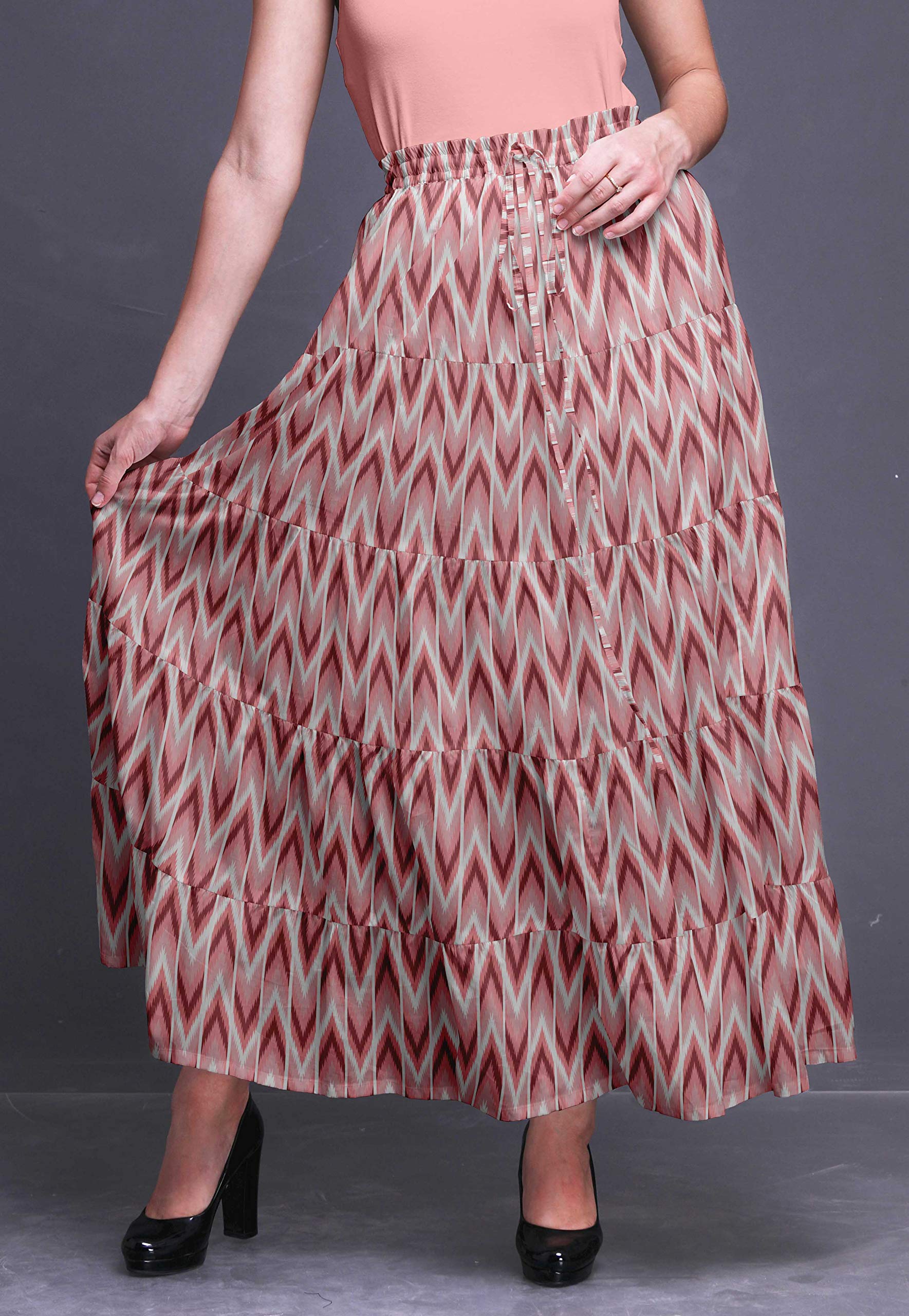 Boho Printed Tiered Maxi Skirt for Women - 100% Cotton Long Length 5-Tier Flowy Skirt | Perfect for Beach Vacations, Music Festivals & Summer Outfits