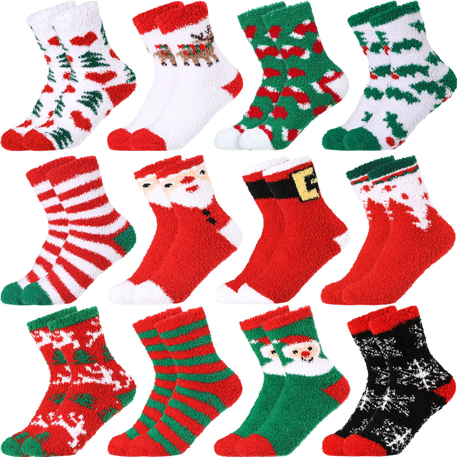 Geyoga 12 Pairs Cozy Fuzzy Socks for Women & Men - Soft Warm Winter Slipper Socks with Holiday Designs - Perfect for Christmas Gifts, Home Relaxation and Cold Weather Comfort