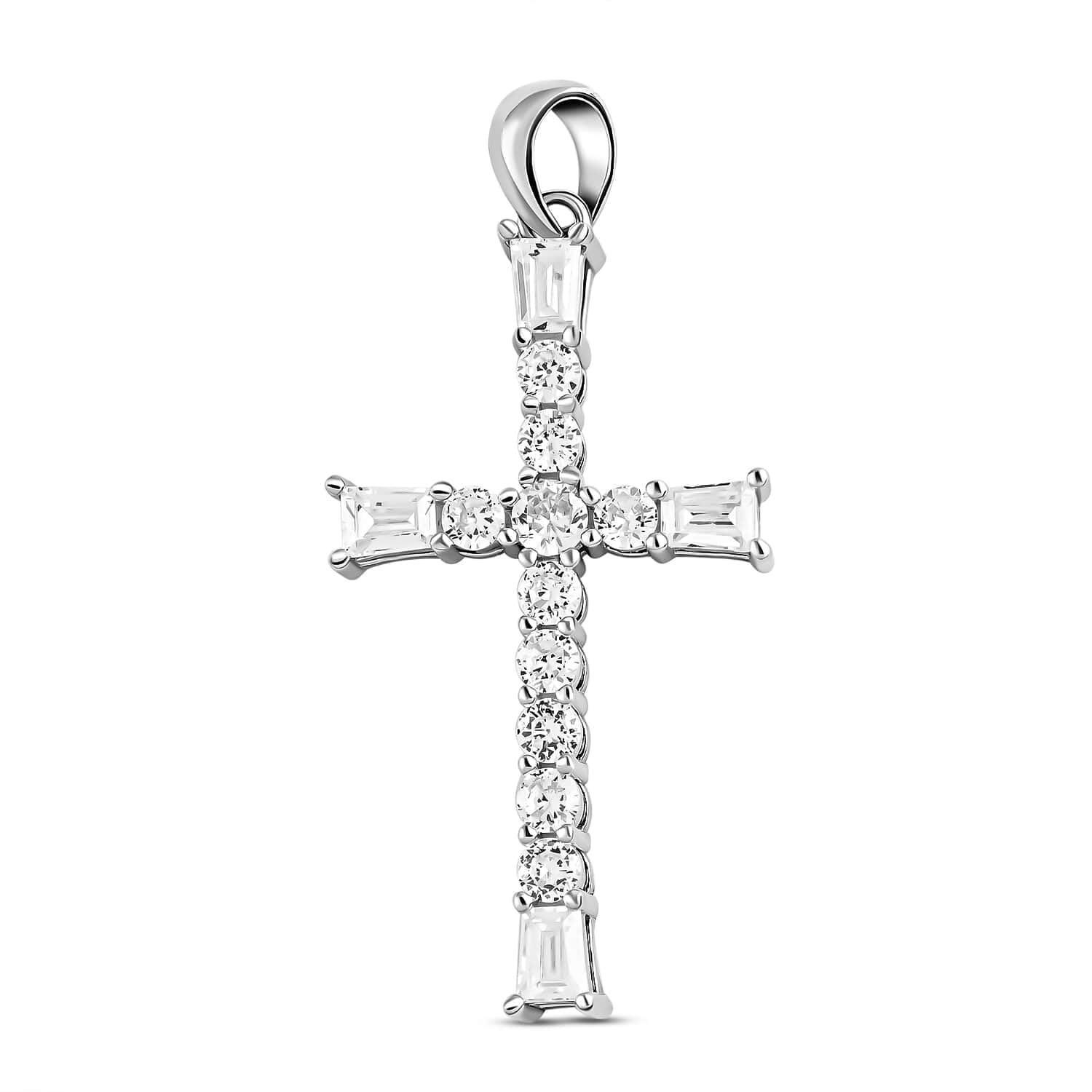 925 Sterling Silver Cross Pendant for Men & Women - Cubic Zirconia Prong Set Christian Jewelry - Catholic Faith Religious Gift for Christmas, Baptism & Daily Wear