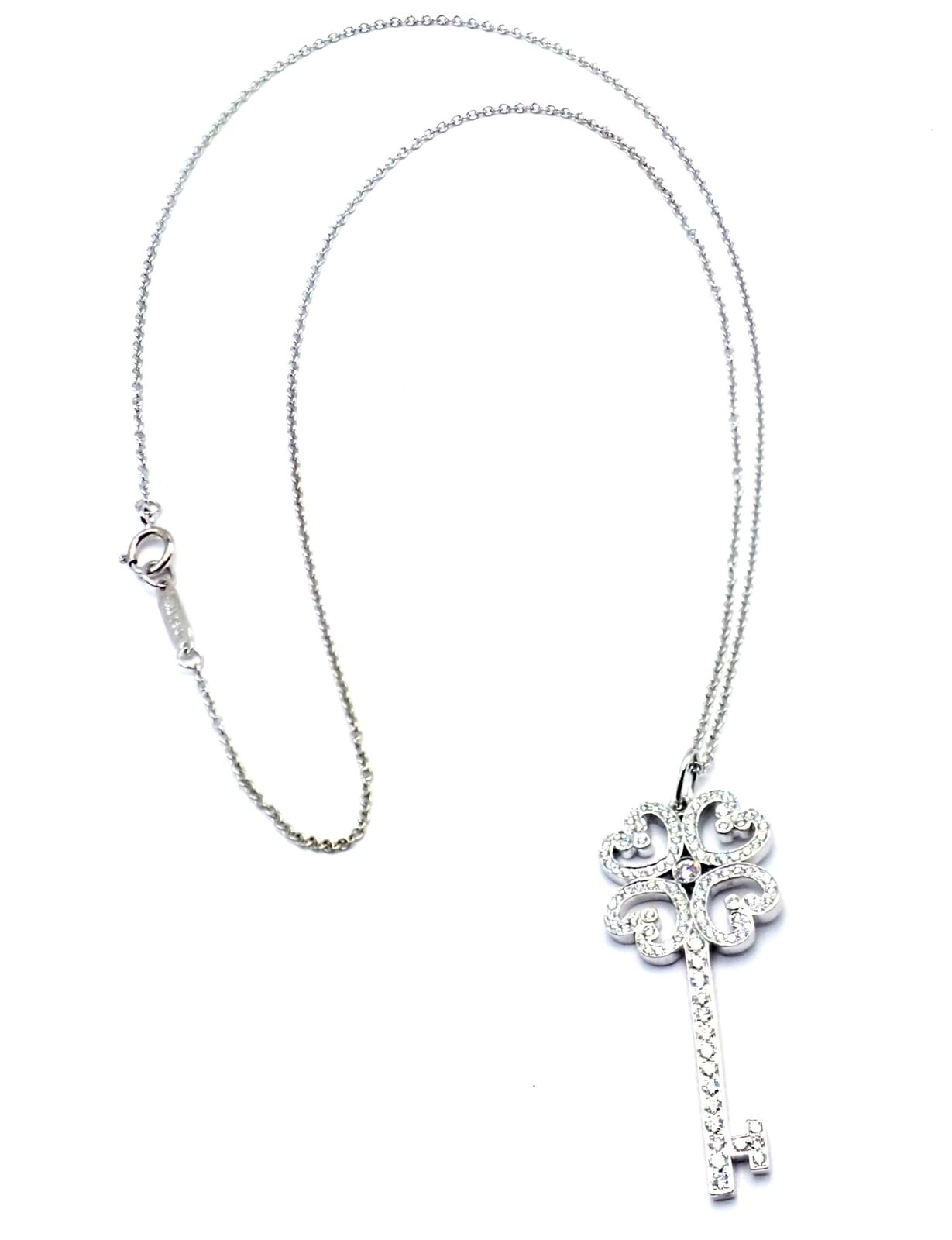Tiffany & Co Platinum & 18k White Gold Enchant Quatra Heart Key Pendant Necklace - Elegant Jewelry Gift for Women, Perfect for Anniversaries & Special Occasions