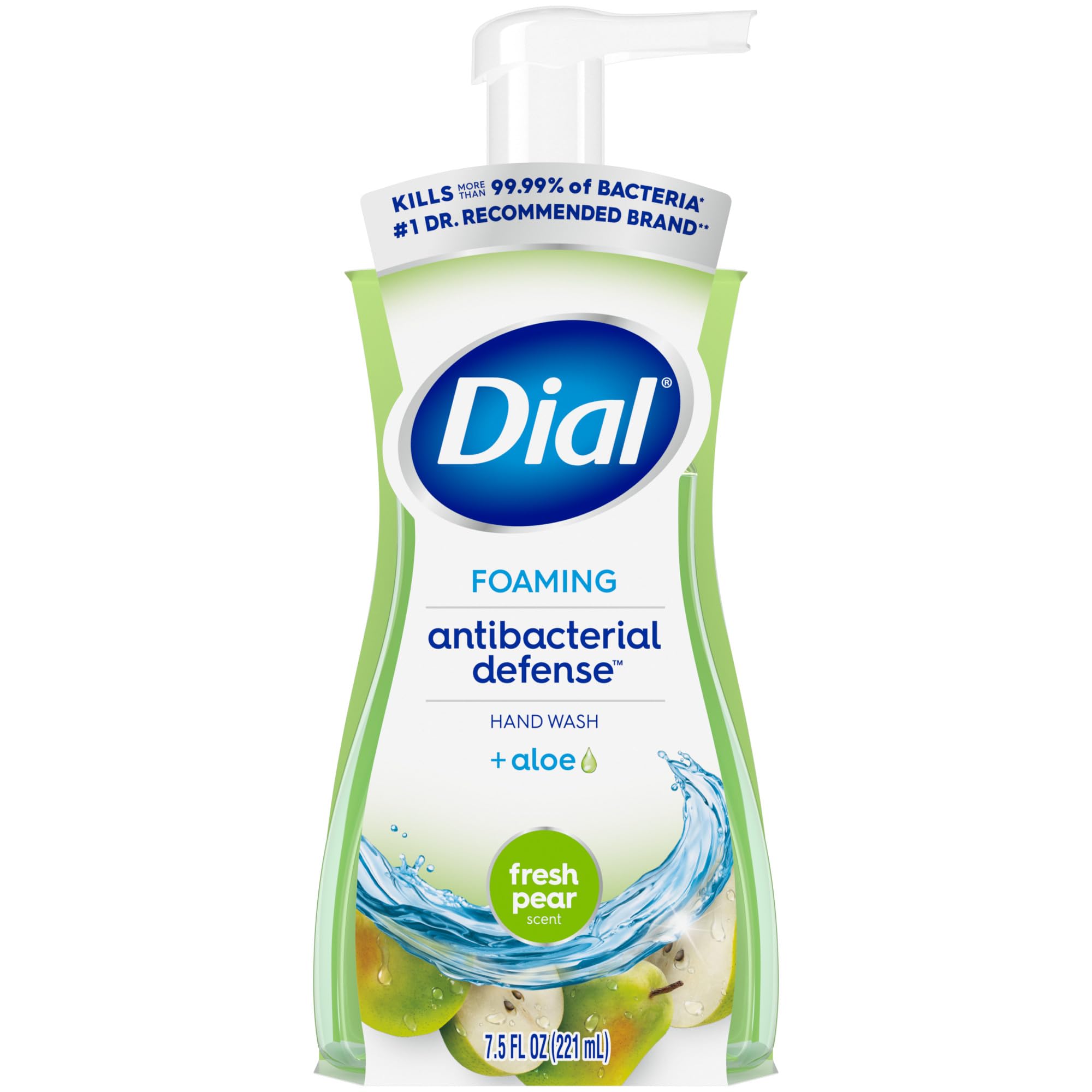 Dial Antibacterial Foaming Hand Wash - Fresh Pear Scent, 7.5 fl oz | Kills 99.9% Germs | Moisturizing & Gentle for Daily Hand Washing at Home, Office & School