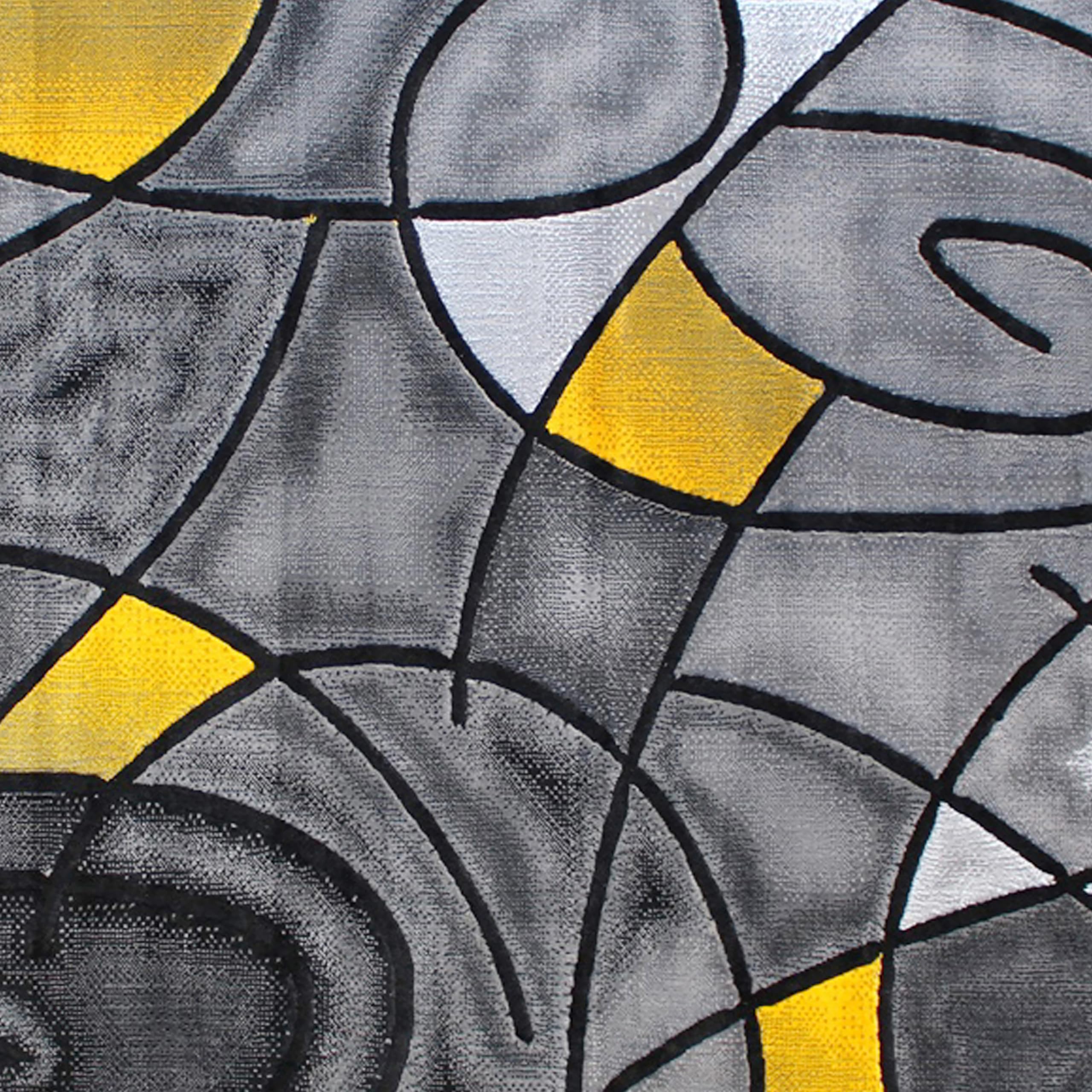 EMMA + OLIVER Urbane Plush Olefin Accent Rug - 5x7 Abstract Geometric Design with Gray Gradient & Yellow Accents - Stain & Moisture Resistant - Perfect for Living Room, Bedroom or Office Decor