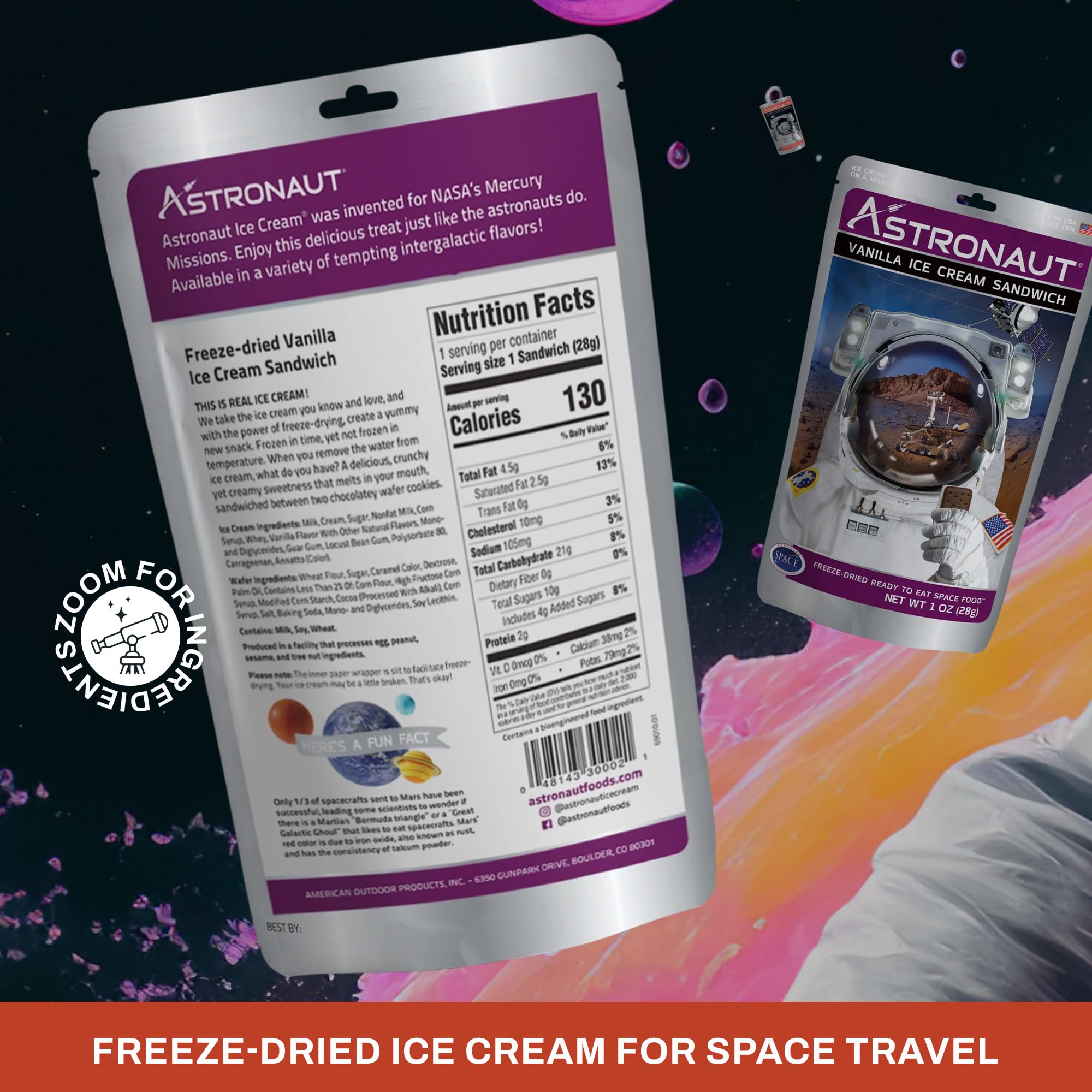 NASA Astronaut Freeze-Dried Ice Cream Sandwich - Vanilla Flavor Space Dessert (12 Count) | Perfect for Camping, Hiking & Space-Themed Parties