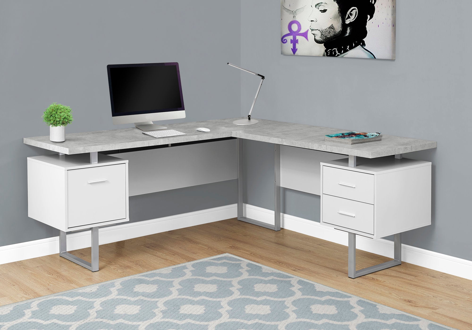 Office Series 70L White/Cement Look Left/Right Face Storage Cabinet - Perfect for Home Office, Classroom & Office Organization