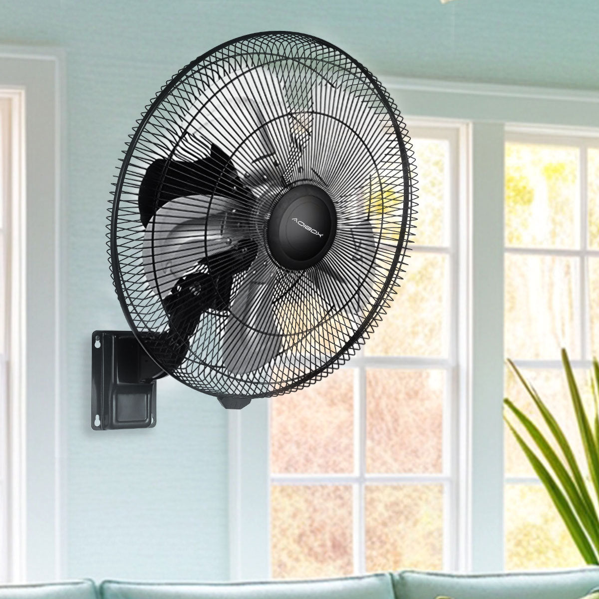 18 Inch 90 Degree Oscillating Wall Mount Fan - 5 Speed Settings, Black - Indoor/Outdoor Use for Home, Office, Garage, and Commercial Spaces