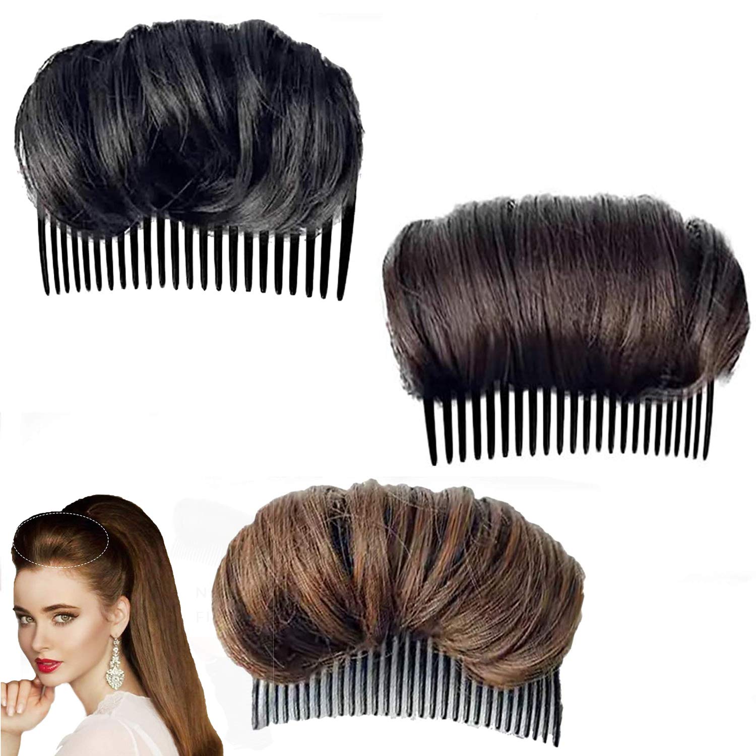 IKDG 3Pcs Invisible Fluffy Hair Pads for Volume & Extensions - Hair Styling Comb & Bun Maker for Princess Hairstyles - Perfect for Weddings, Parties & Everyday Glam