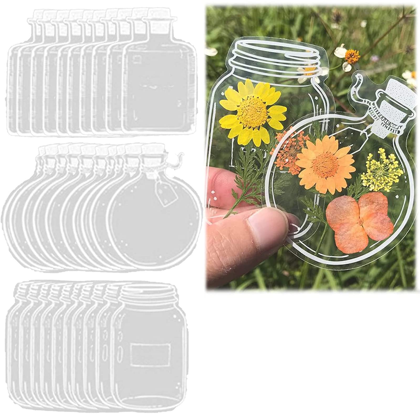 30Pcs Transparent Dried Flower Bookmarks - DIY Handmade Natural Floral Bookmarks with Glass Stickers & Page Clips for Reading, Journaling, Scrapbooking & Gift Giving (Set of 30)