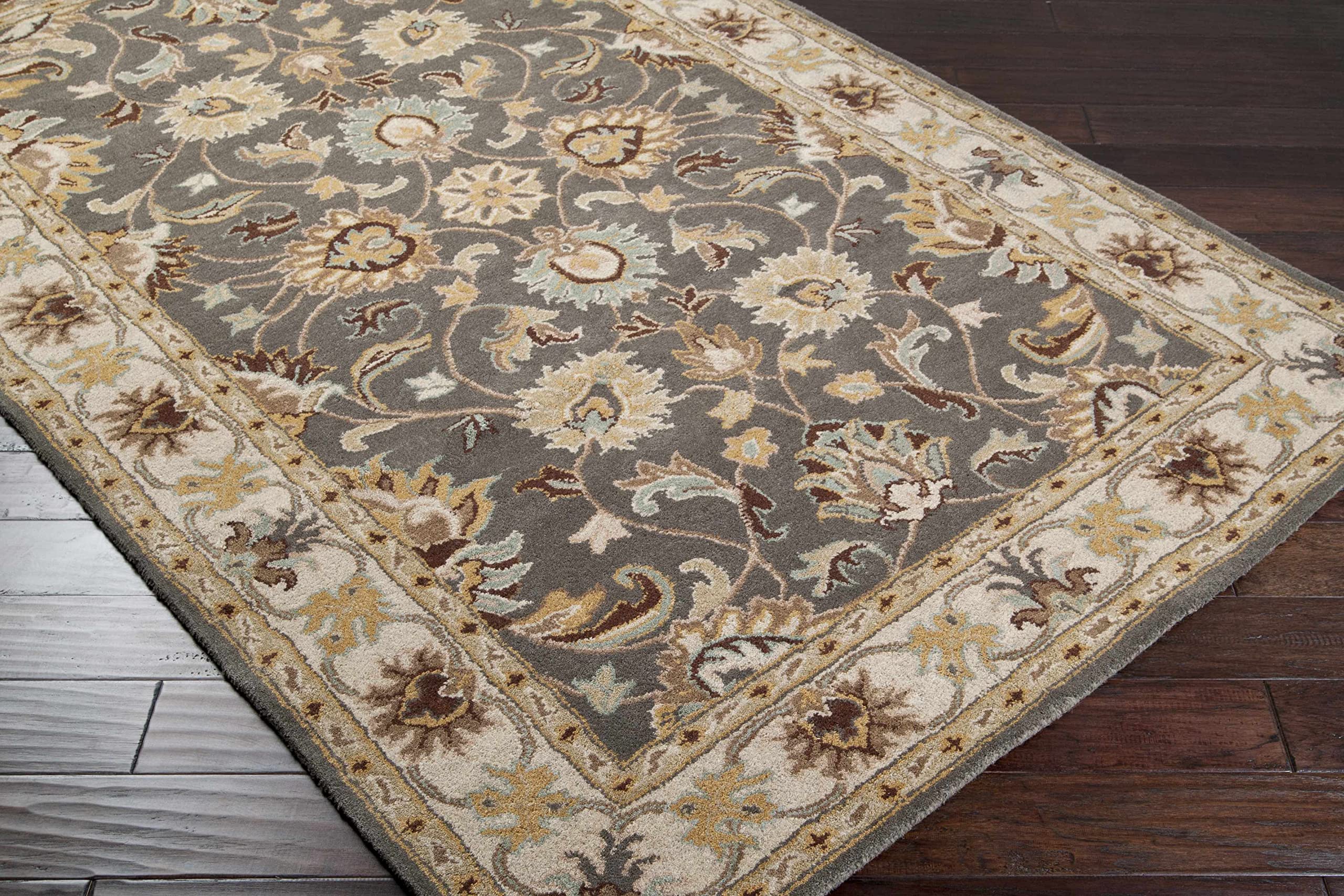 Hauteloom Tranquillity Wool Area Rug for Living Room and Bedroom - Traditional Gray, Brown, Beige 8' Round - Soft and Durable Handmade Rug for Cozy Home Decor