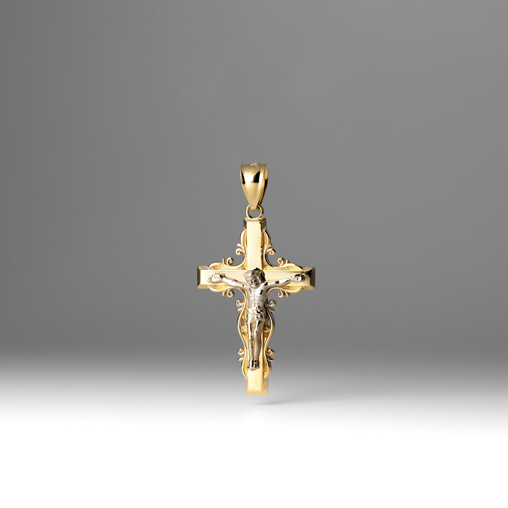 Elegant Gold Crucifix Cross Pendant with Ornate Scroll Design - Model PT0072 - Perfect for Religious Jewelry, Gifts & Everyday Wear