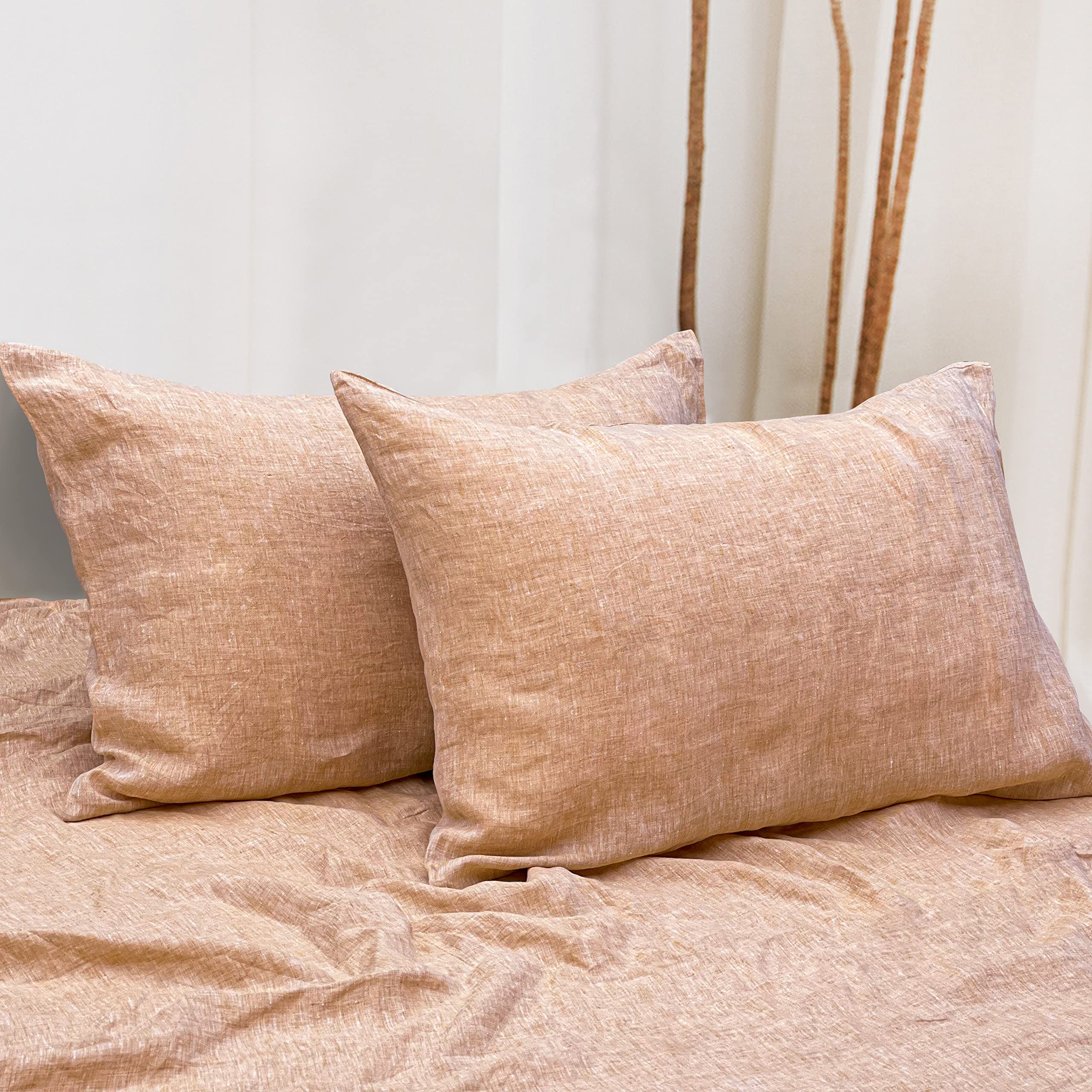 NTBAY French Linen Pillow Cases - 100% Pure Linen Queen Size 2-Pack (20x30 Inches) | Yarn Dyed, Breathable & Cooling Washed Pillowcases with Envelope Closure | Orange Home Decor for Bedroom, Living Room & Guest House