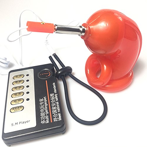 Bondage Locker CBT Electro Sex E-Stim Chastity Device for Men - Red | BDSM Restraint Toy for Couples Play & Solo Exploration | Enhance Intimacy & Power Exchange Scenes