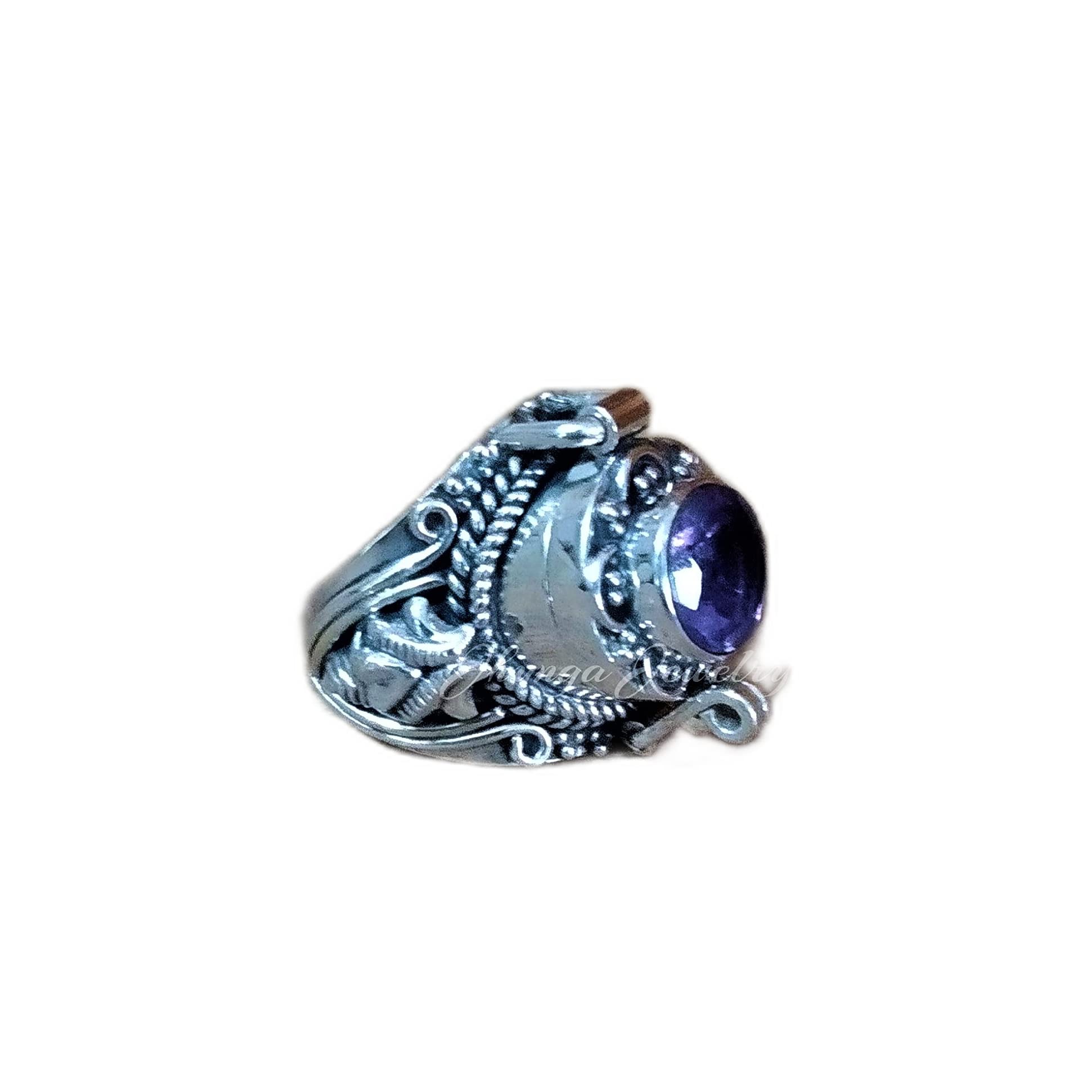 925 Sterling Silver Natural Amethyst Poison Ring - Handmade Openable Locket Ring with Secret Compartment | Mother's Day Gift, Boho Jewelry for Women | Perfect for Surprise Messages, Keepsakes & Special Occasions