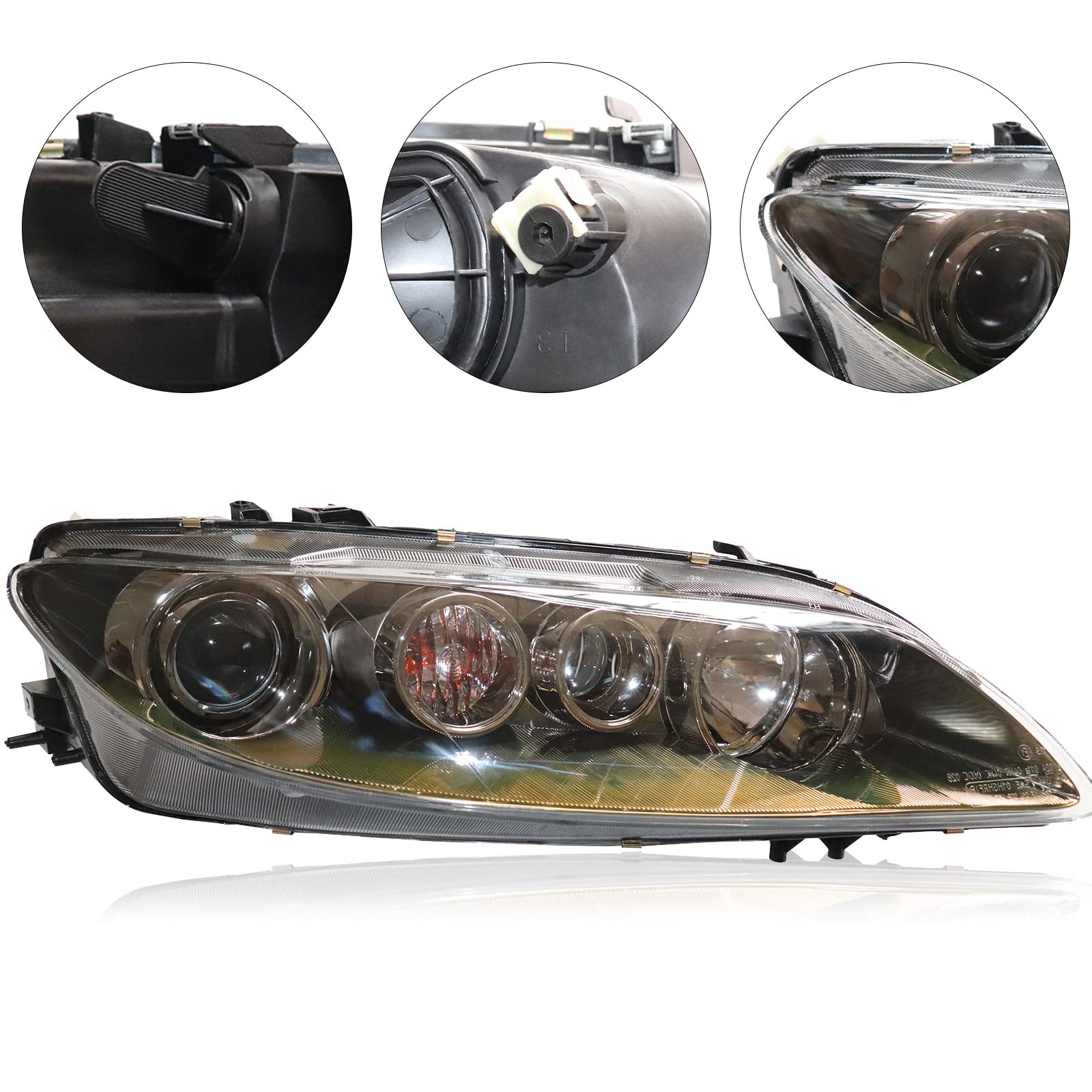 2006-2008 Mazda 6 Right Passenger Side Headlight Assembly - Black Housing with Clear Lens (Part #MA2502134, MA2503134) | Direct Fit Replacement | US Stock | Perfect for Night Driving & Foggy Conditions