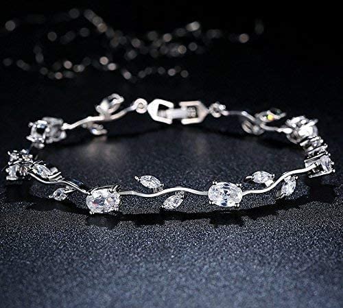 Rose Gold Plated Crystal Bracelet for Women - Elegant Rose Leaf Design, Yellow Chimes & Silver Accents | Perfect Birthday, Anniversary Gift for Wife, Girlfriend, Mom | Ideal for Parties, Weddings & Everyday Wear