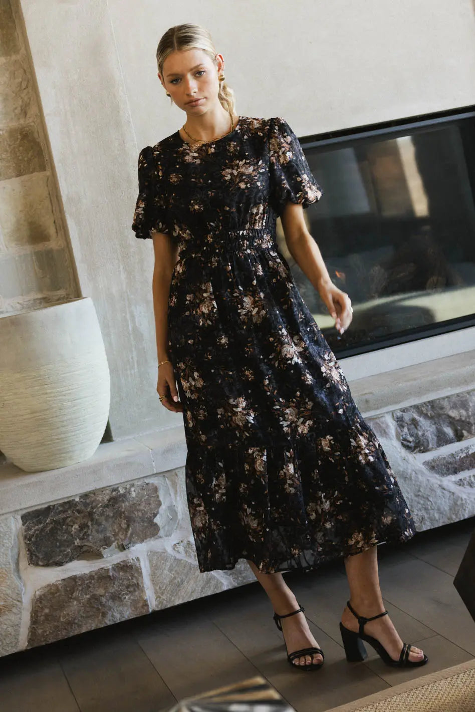 Mirren Floral Midi Dress - Women's Summer Boho Flowy Dress with Short Sleeves | Perfect for Beach Vacations, Garden Parties & Date Nights