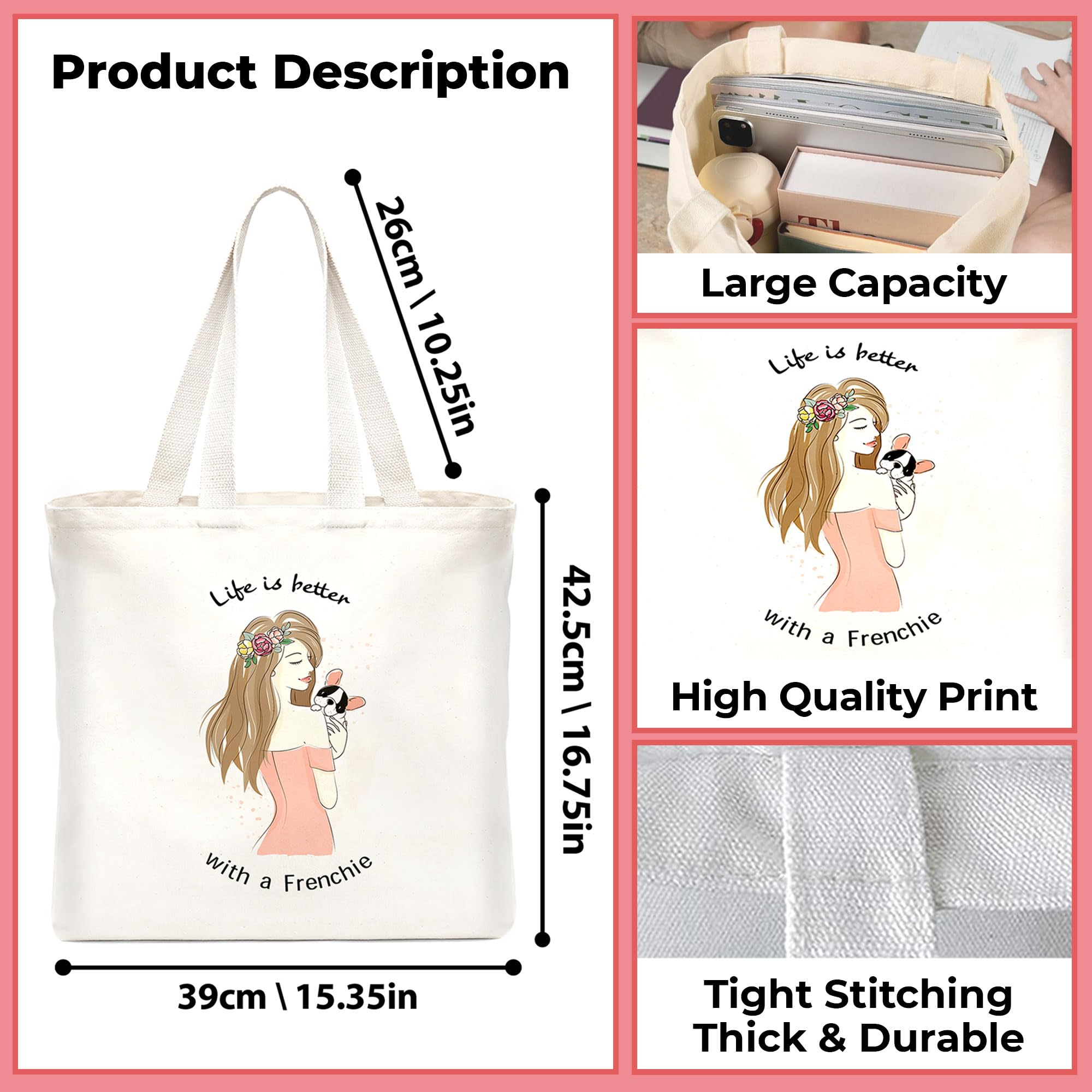 Eco-Friendly Large Canvas Tote Bag for Women & Men - 100% Organic Cotton Unisex Shopper (42x39cm) - Perfect for Shopping, College, Travel, Beach & Everyday Use - Stylish Durable Carryall Bag Without Zipper