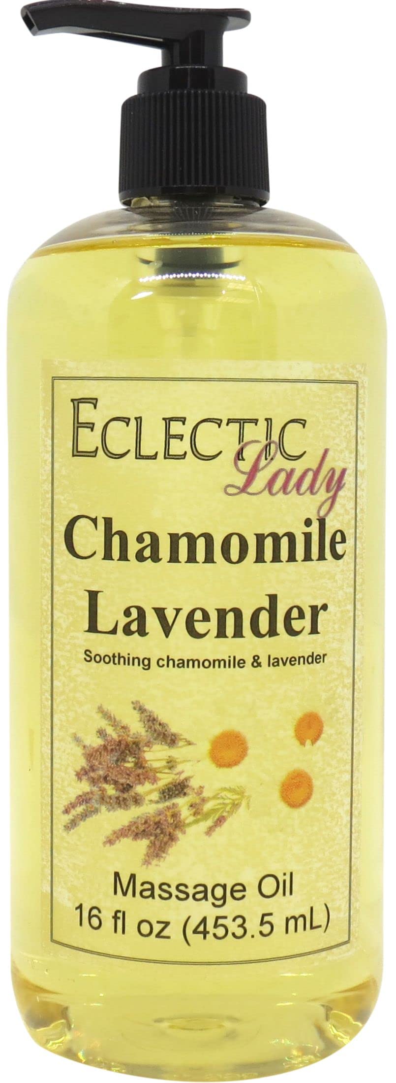 Chamomile Lavender Massage Oil 16 oz - Natural Aromatherapy with Sweet Almond & Jojoba Oil - Preservative Free Relaxation Massage Oil for Spa, Couples Massage & Stress Relief