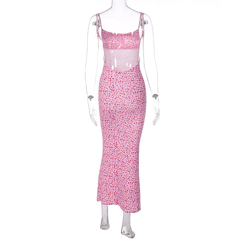 KMBANGI Women's Sexy Backless Maxi Dress - Floral Print Sleeveless Bodycon Cocktail Dress with Spaghetti Straps for Party, Night Out, Wedding & Special Occasions