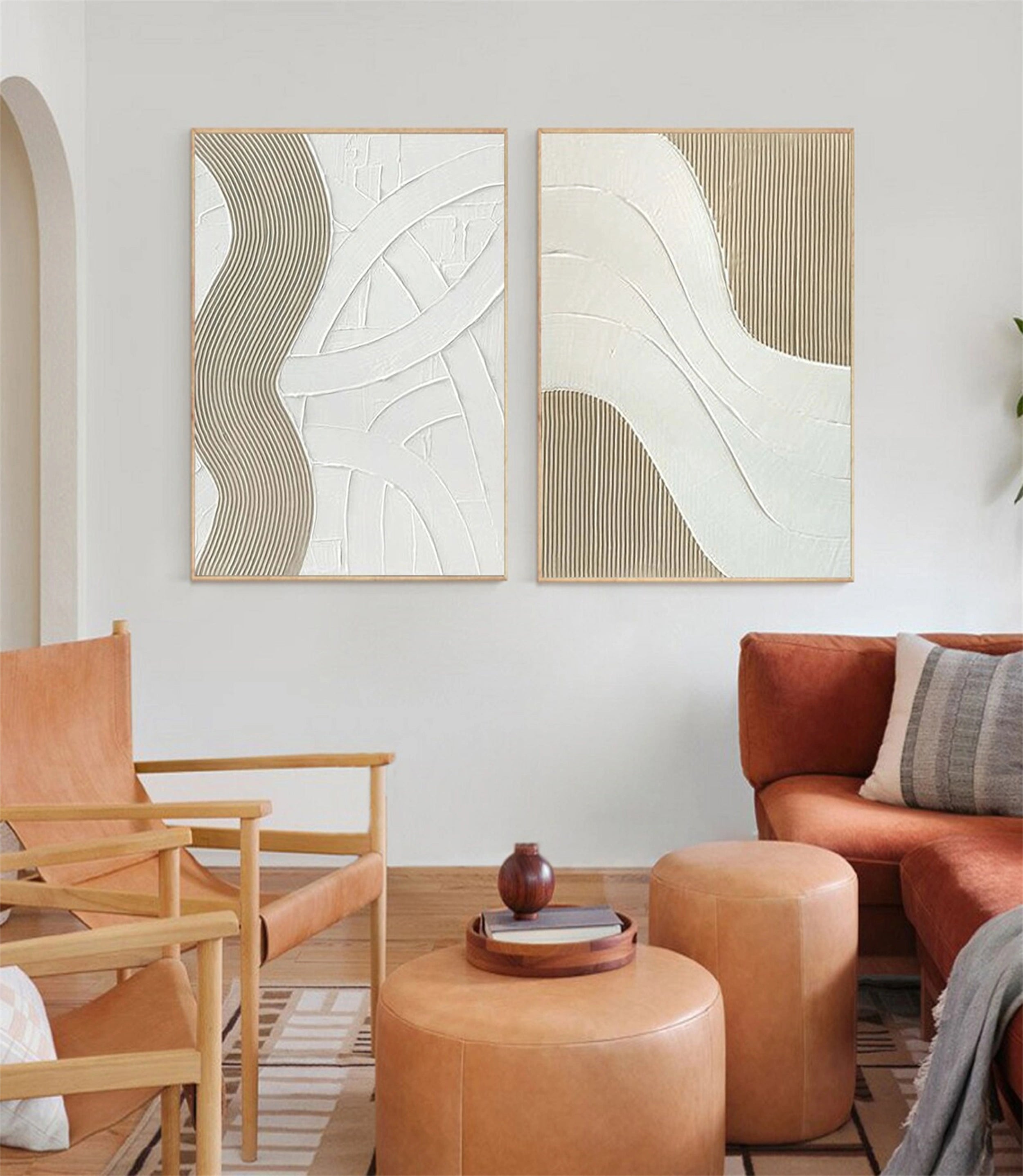 Abstract Beige & Brown Wall Art Set of 2 Canvas Prints - Modern Home Decor for Living Room, Bedroom & Office #BB077