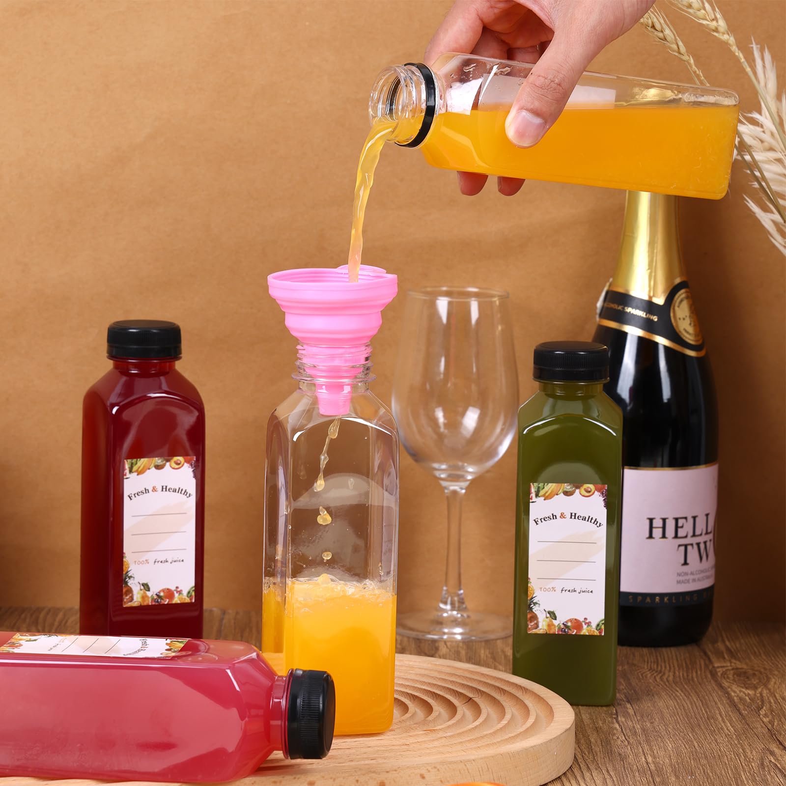 Moretoes 81-Pack 16oz Clear Plastic Juice Bottles with Lids - Reusable Empty Bottles for Smoothies, Beverages, DIY Drinks - Includes Brush, Funnel & Labels - Perfect for Home, Cafe, Juice Bar, Party Favors